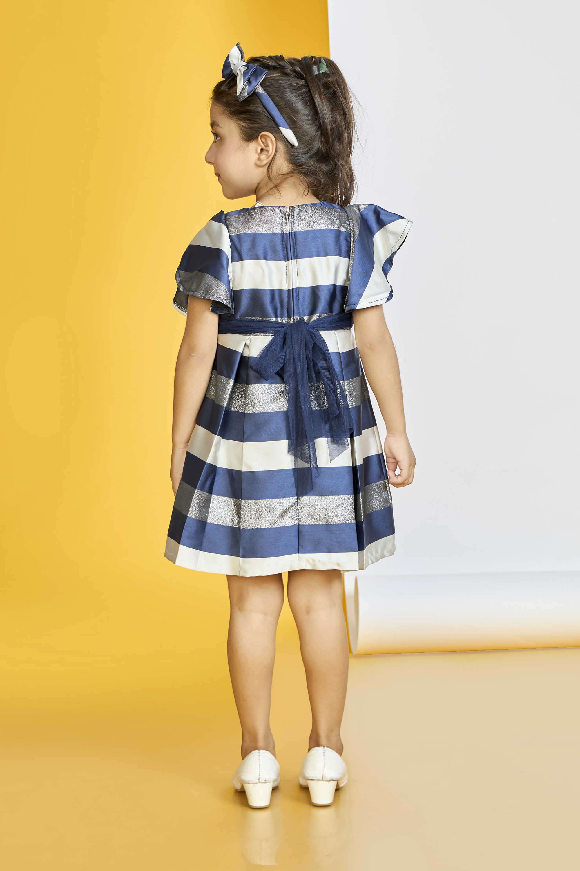 Stripes-Polyester-Round-Neck-Girl-s-Casual-Wear-Dress