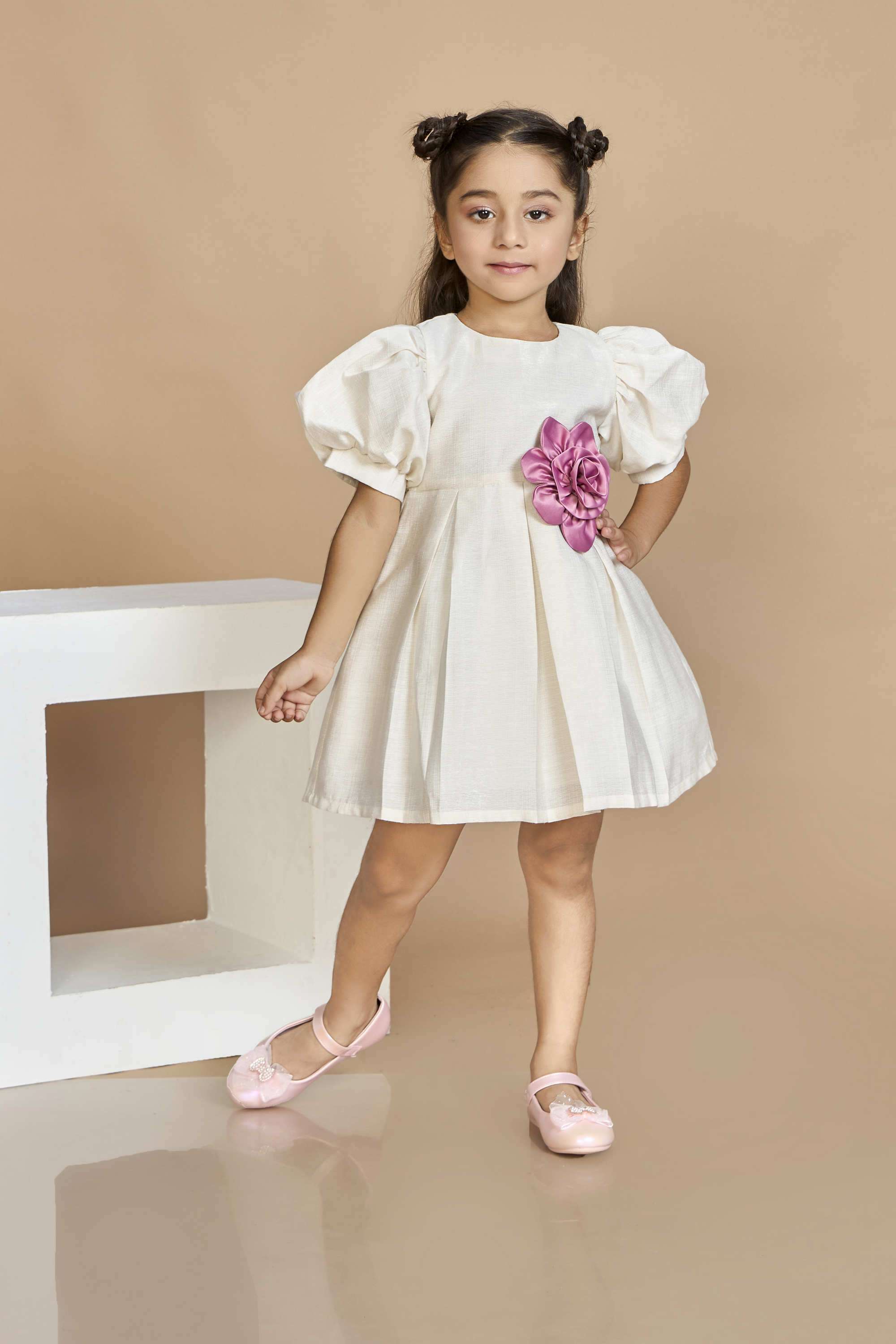 Solid-Polyester-Round-Neck-Girls-Party-Wear-Dress