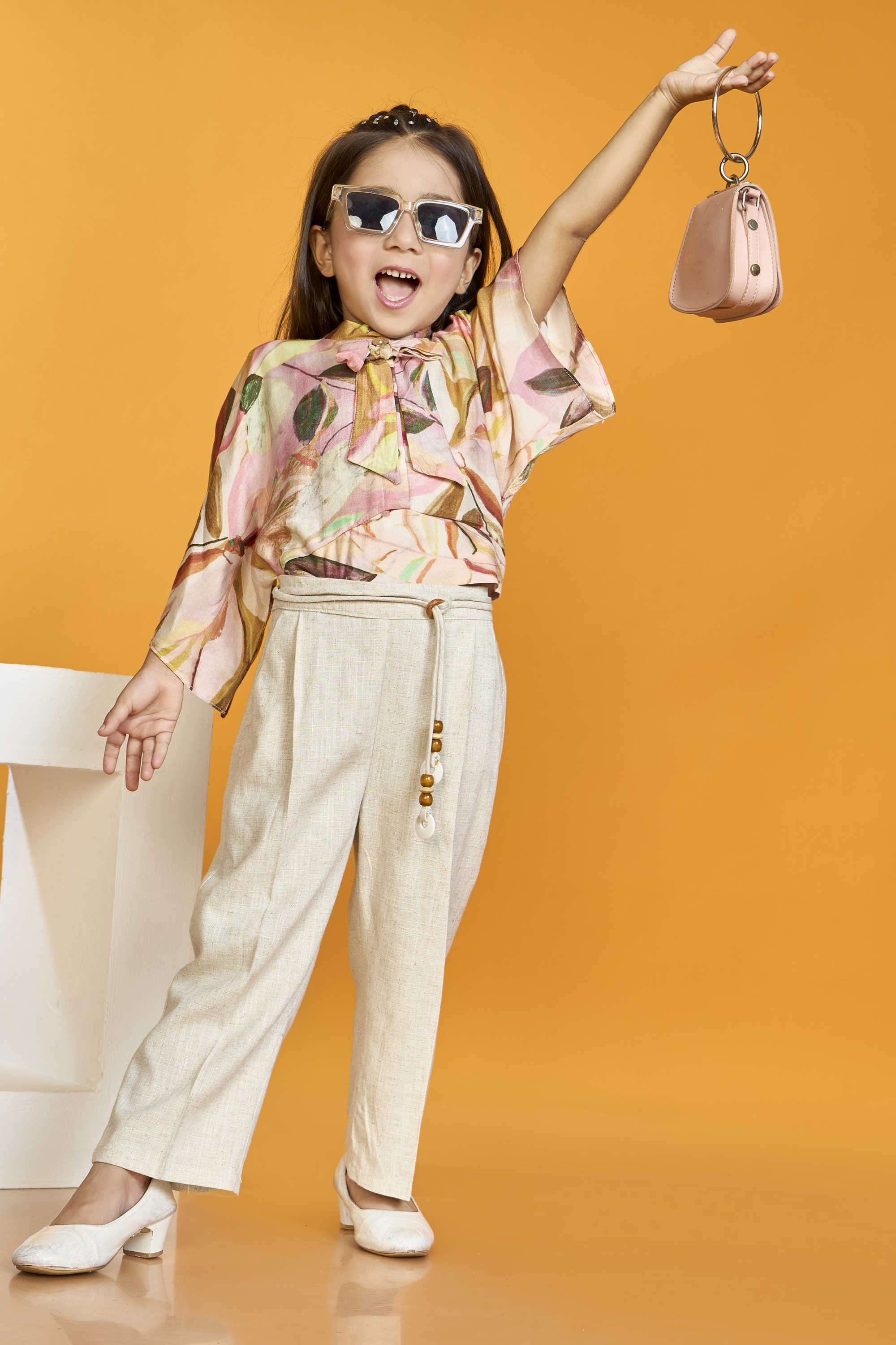 Abstract-Linen-Tie-Up-Neck-Girl-s-Casual-Wear-Pant-&-Top-Clothing-Set