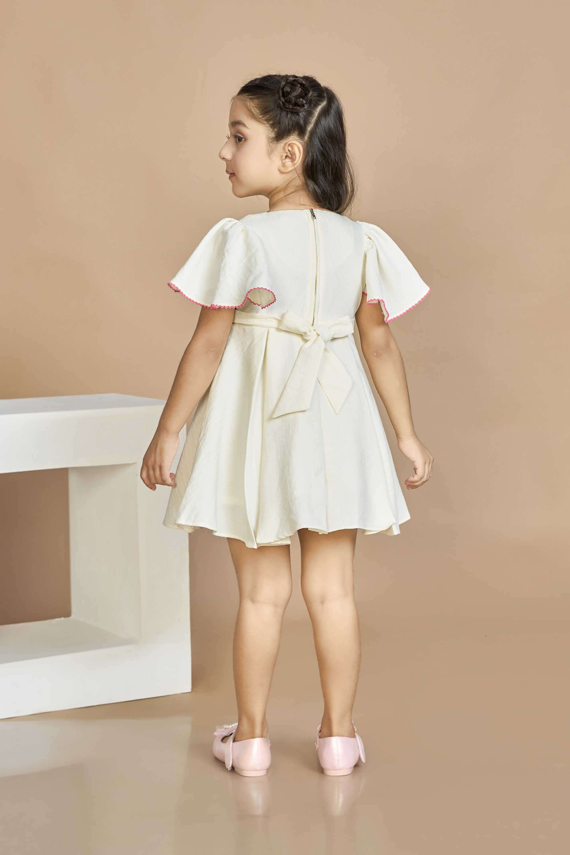 Solid-Polyester-Round-Neck-Girl-s-Casual-Wear-Dress