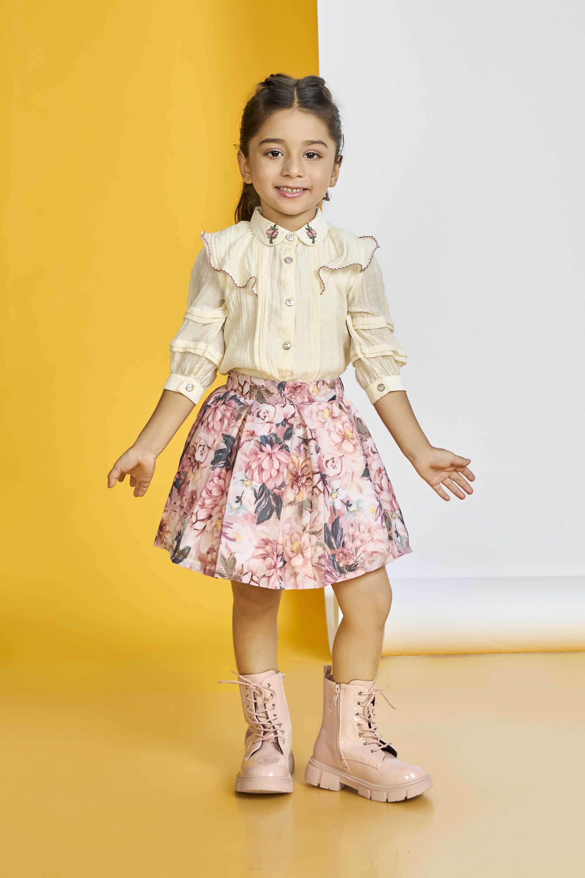 Printed-Polyester-Collared-Girl-s-Festive-Wear-Skirt-&-Top-Clothing-Set