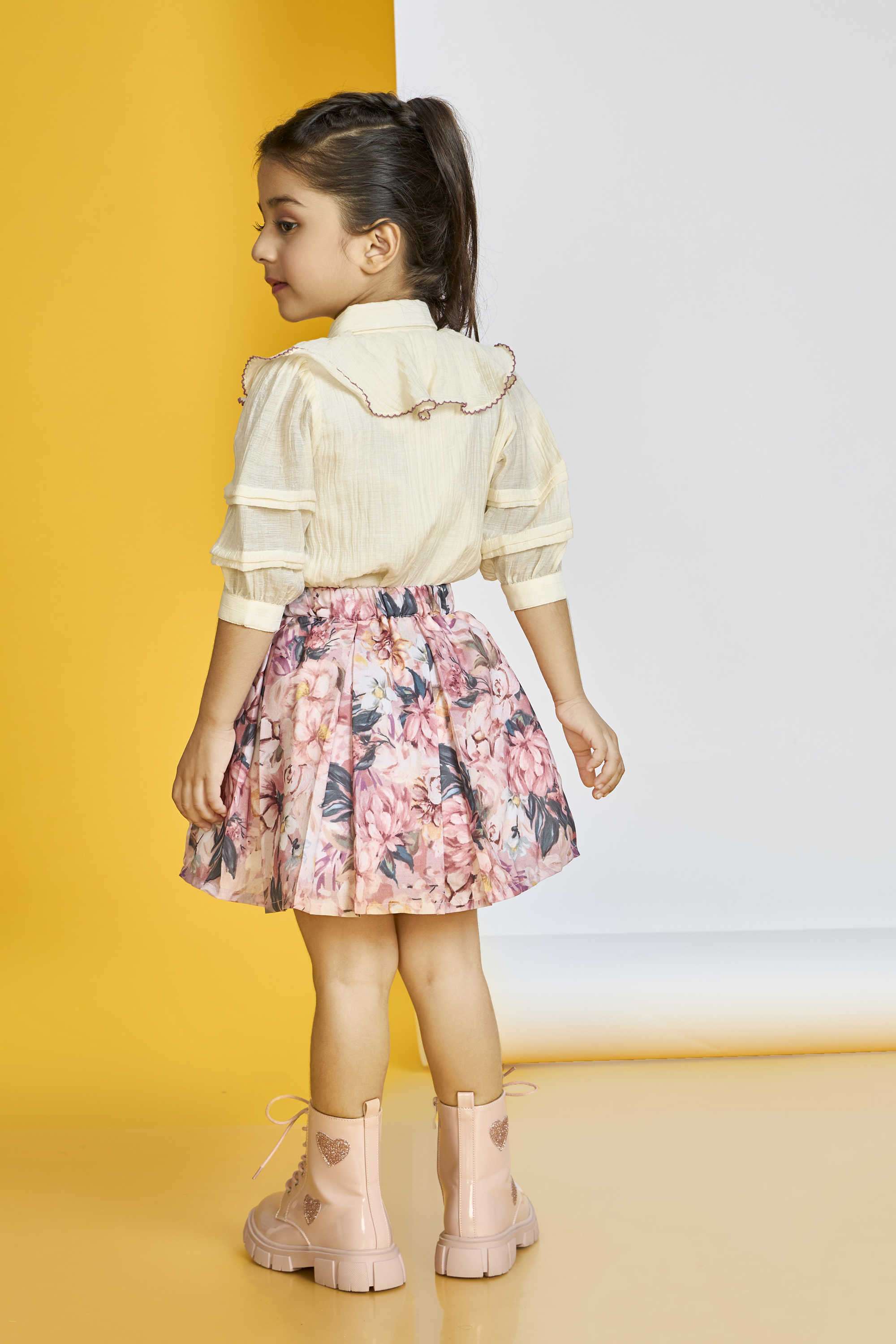 Printed-Polyester-Collared-Girl-s-Festive-Wear-Skirt-&-Top-Clothing-Set