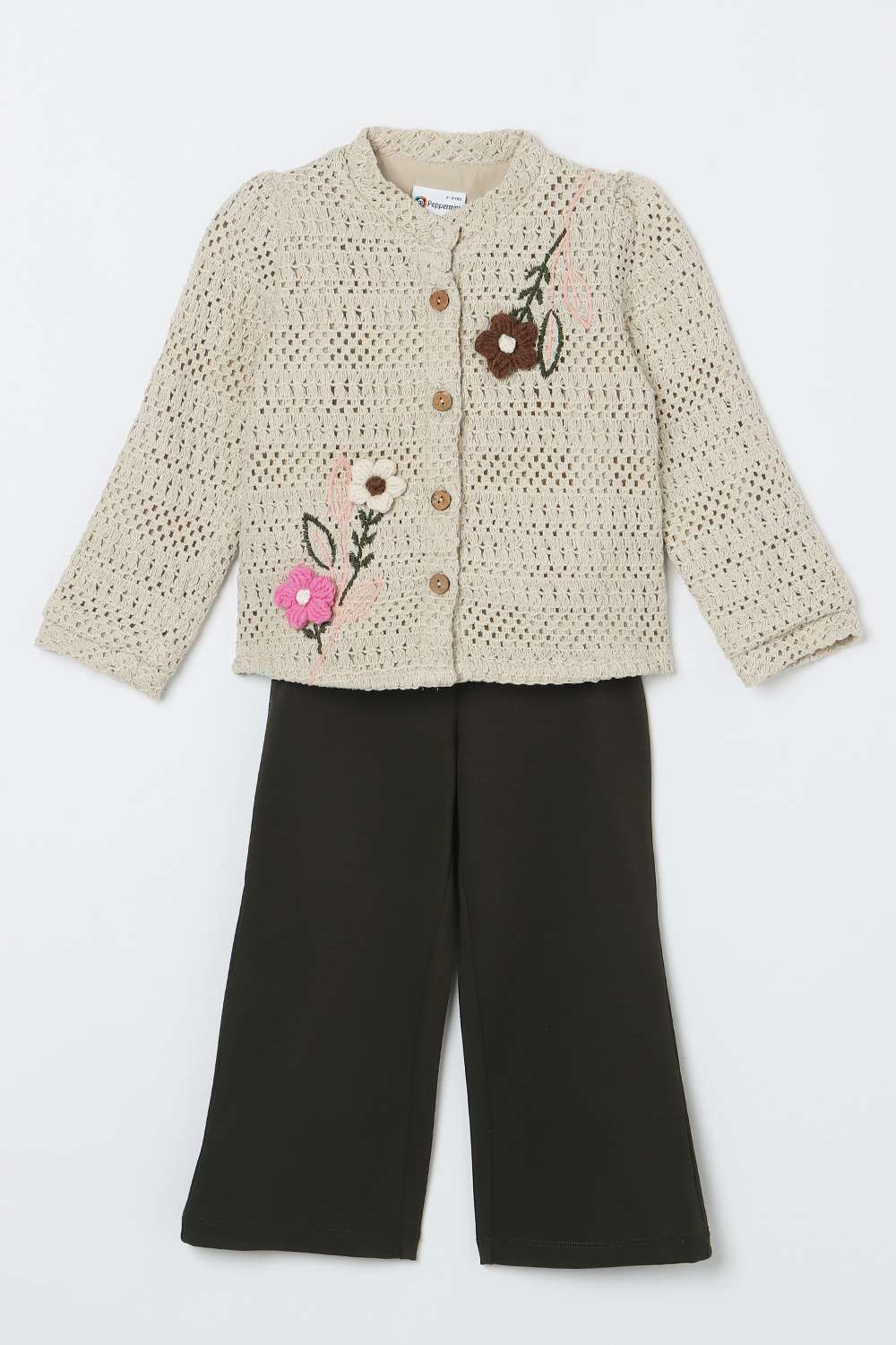 Embellished-Blended-Fabric-Round-Neck-Girl-s-Casual-Wear-Pant-&-Top-Clothing-Set