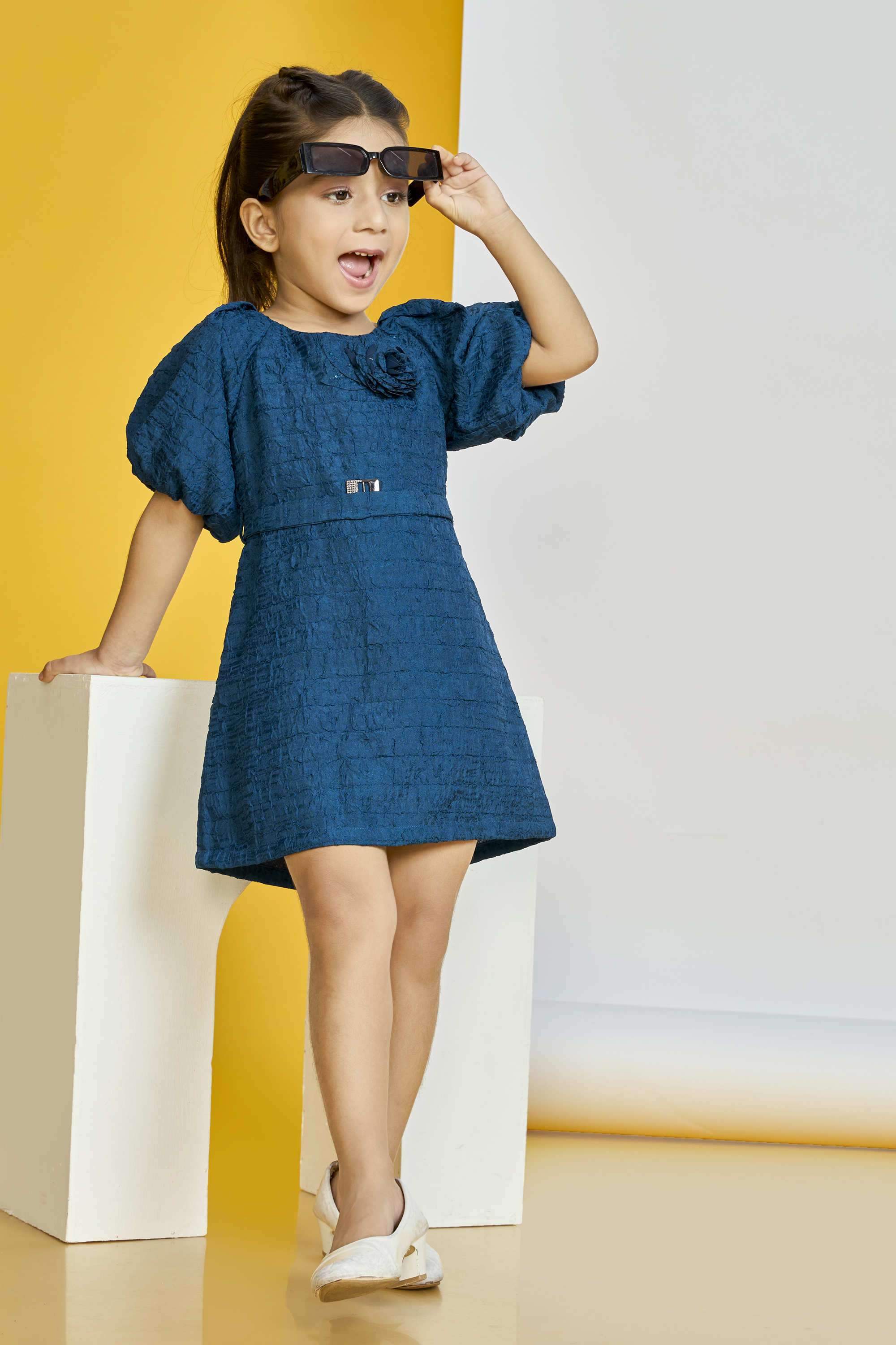 Textured-Polyester-Round-Neck-Girls-Party-Wear-Dress