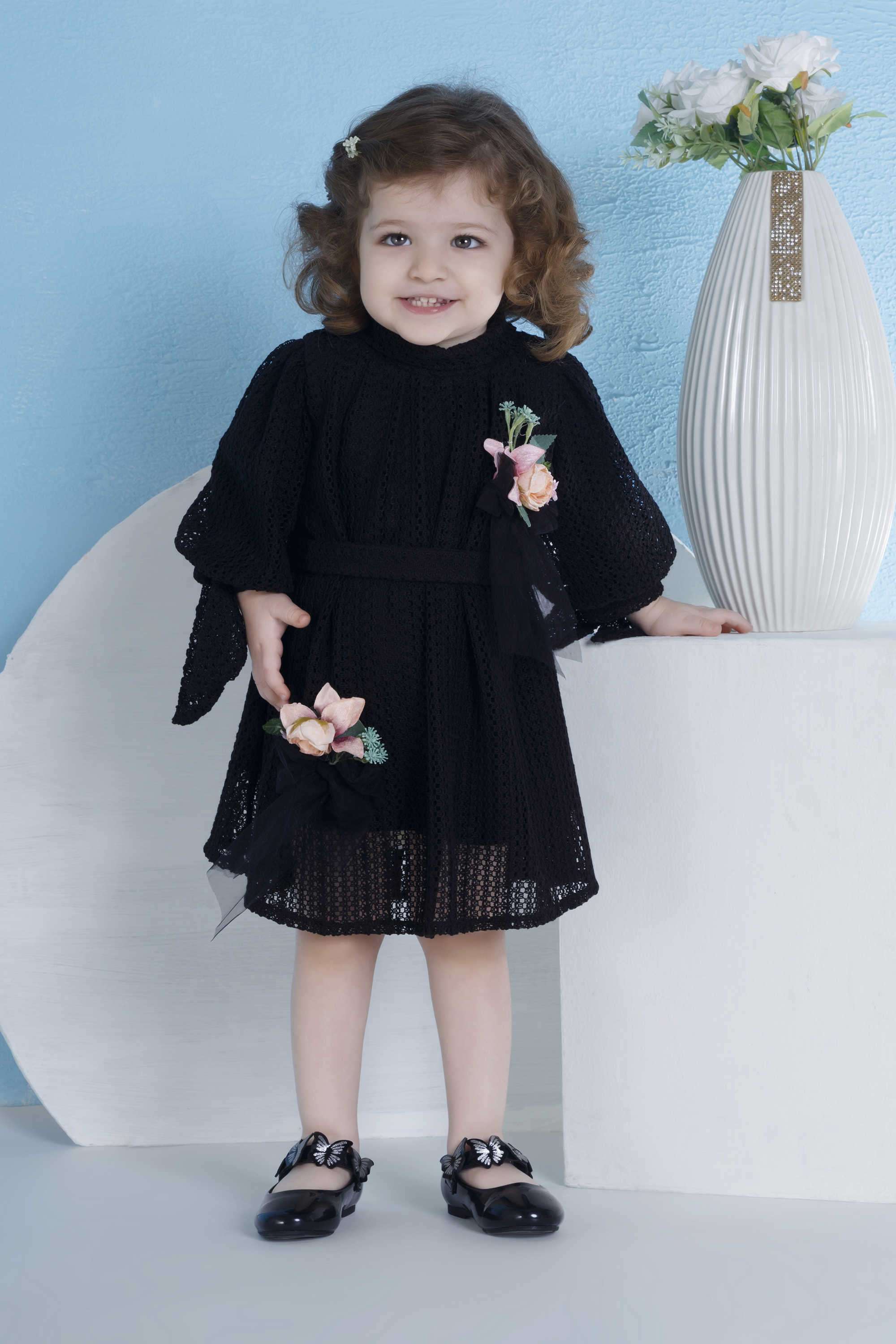 Embellished-Blended-Fabric-Collared-Girl-s-Party-Wear-Dress