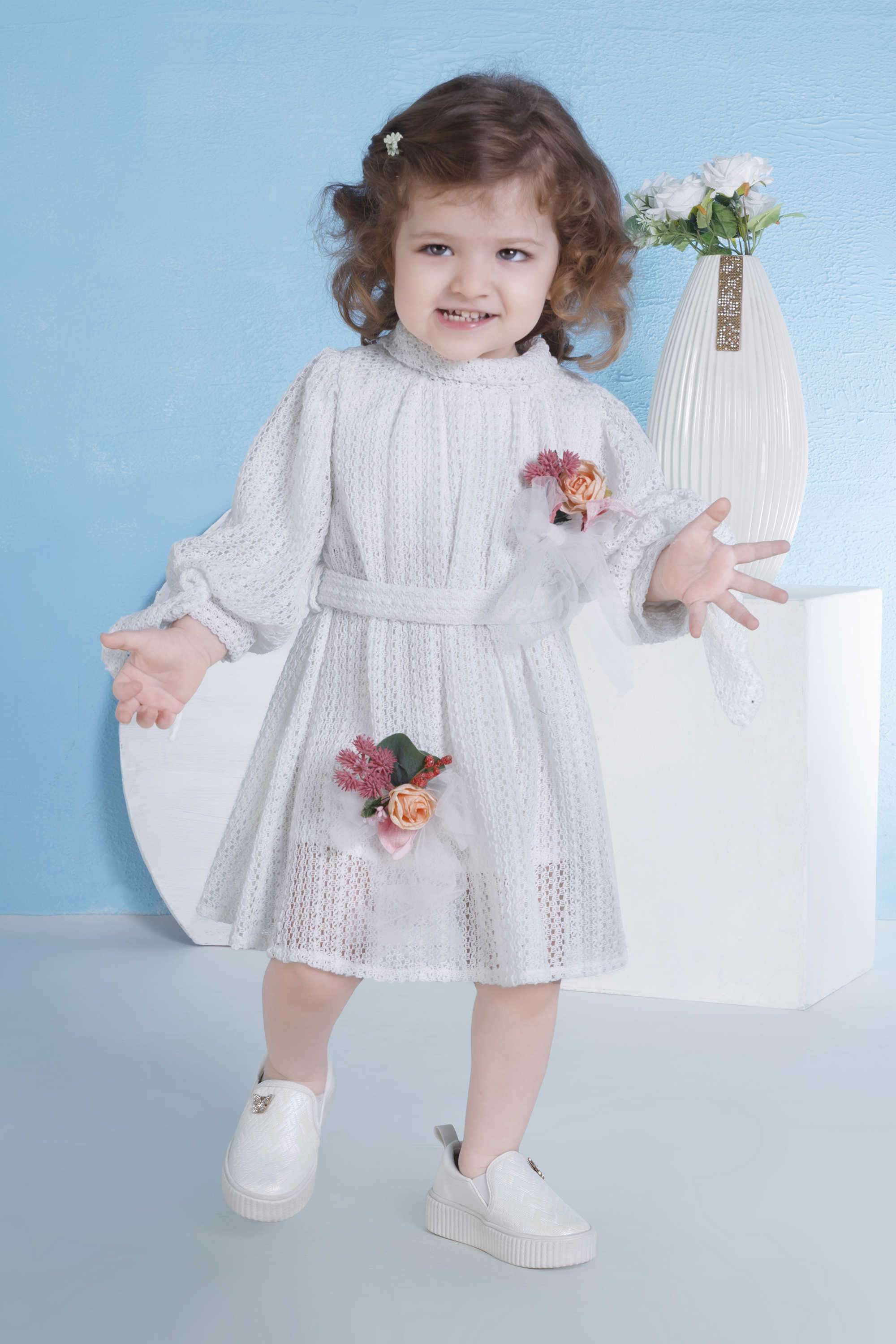 Embellished-Blended-Fabric-Collared-Girl-s-Dress