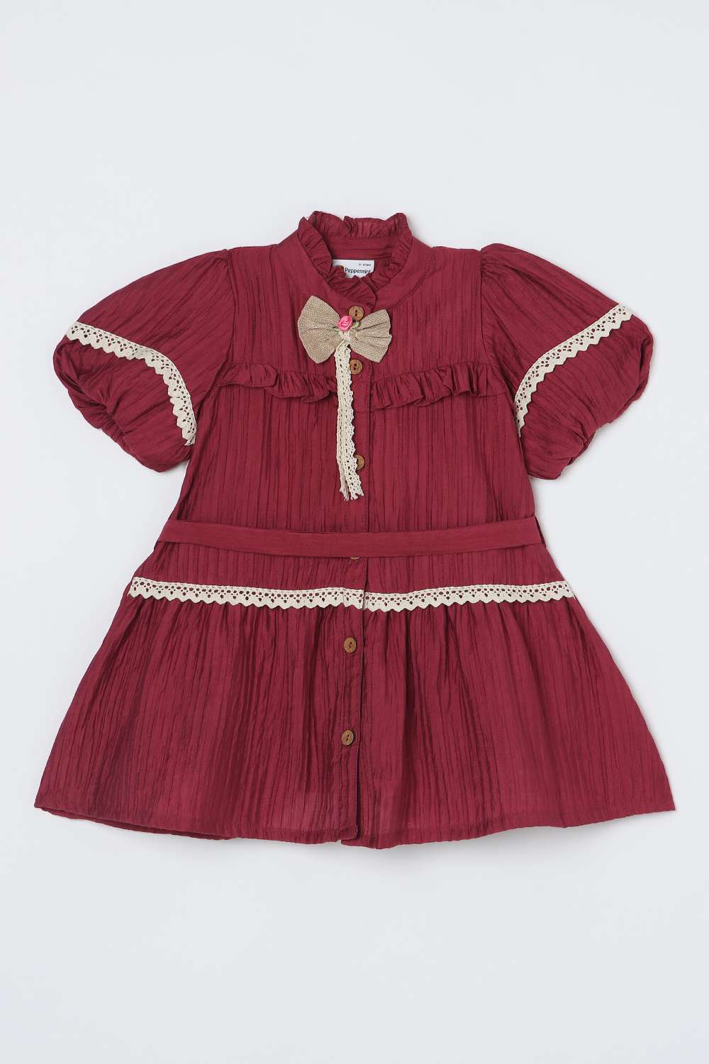 Solid-Polyester-Round-Neck-Girl-s-Dress