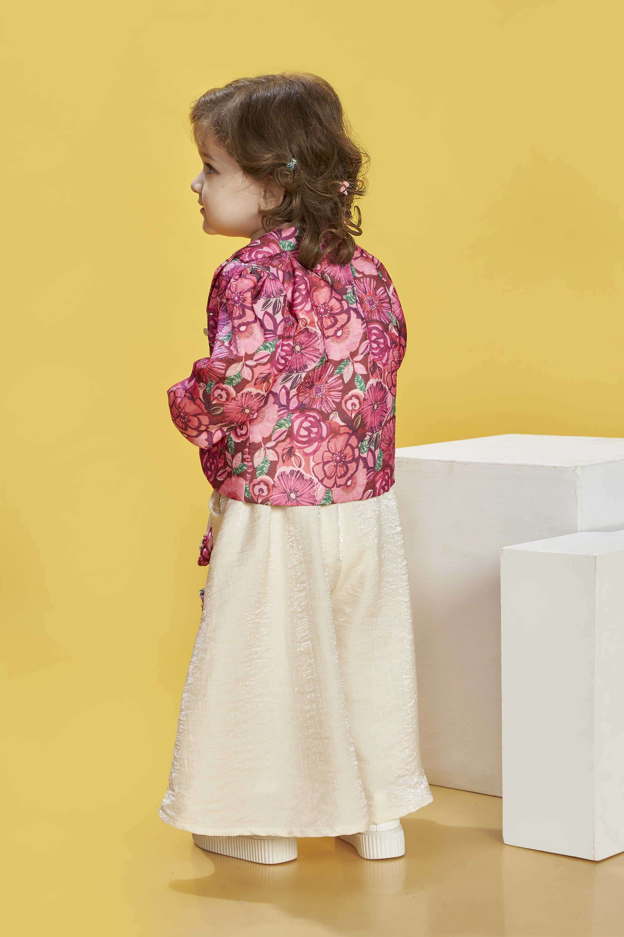 Floral-Polyester-Collared-Girl-s-Party-Wear-Palazzo -Top-&-Jacket-Clothing-Set