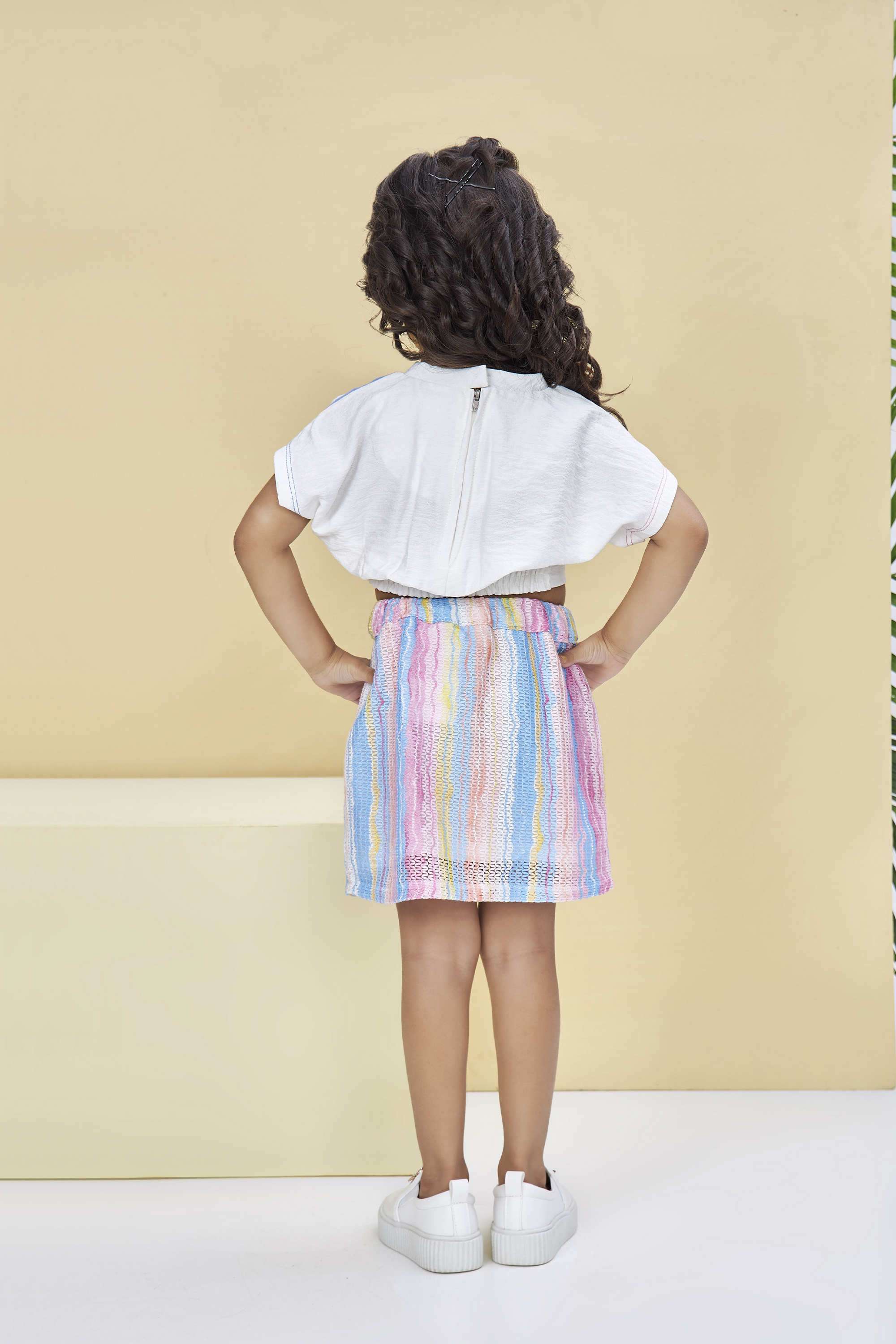 Embellished-Polyester-Collared-Girls-Casual-Wear-Skirt-Set