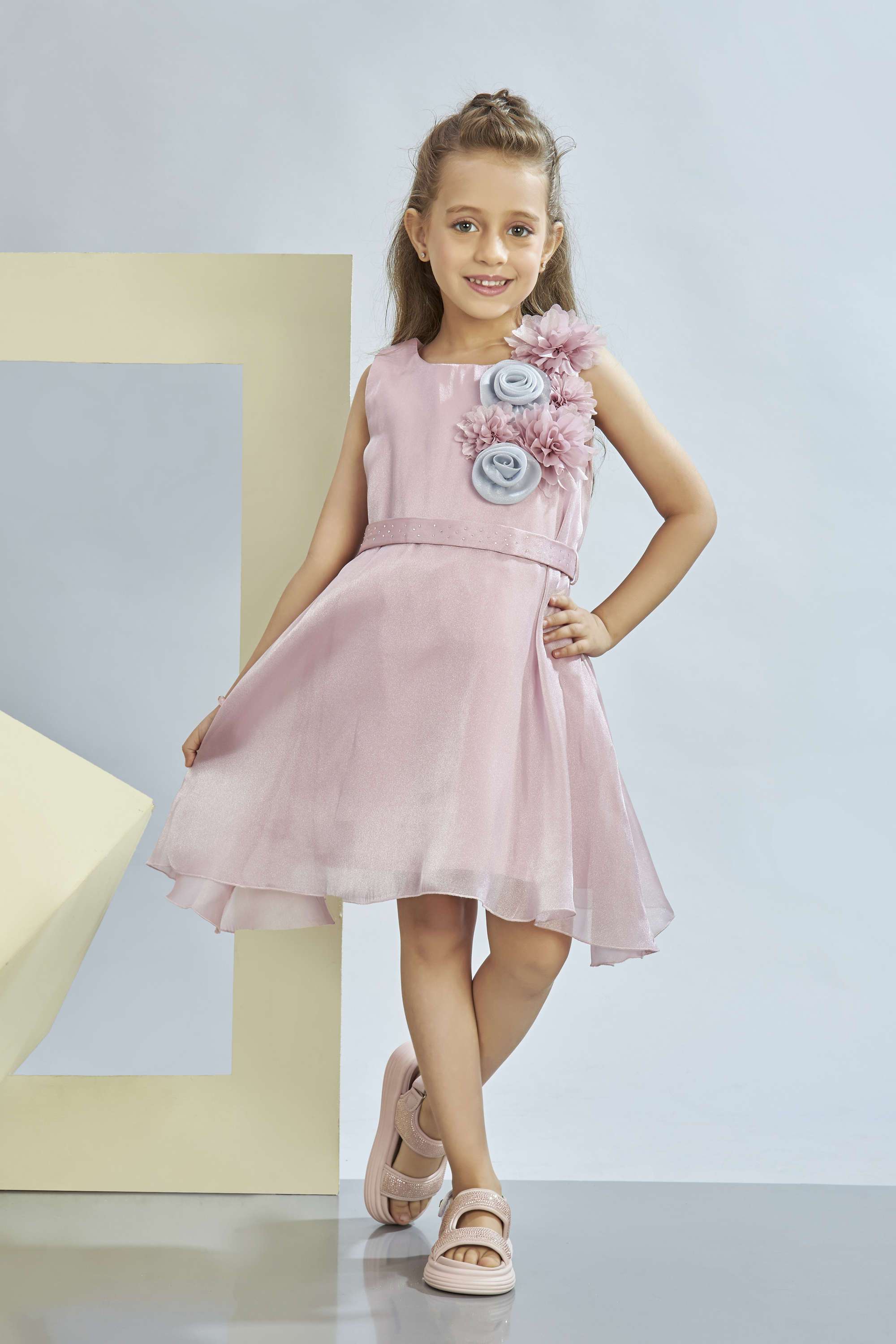 Girls-Knee-Length-Party-Wear-Dress-with-Belt