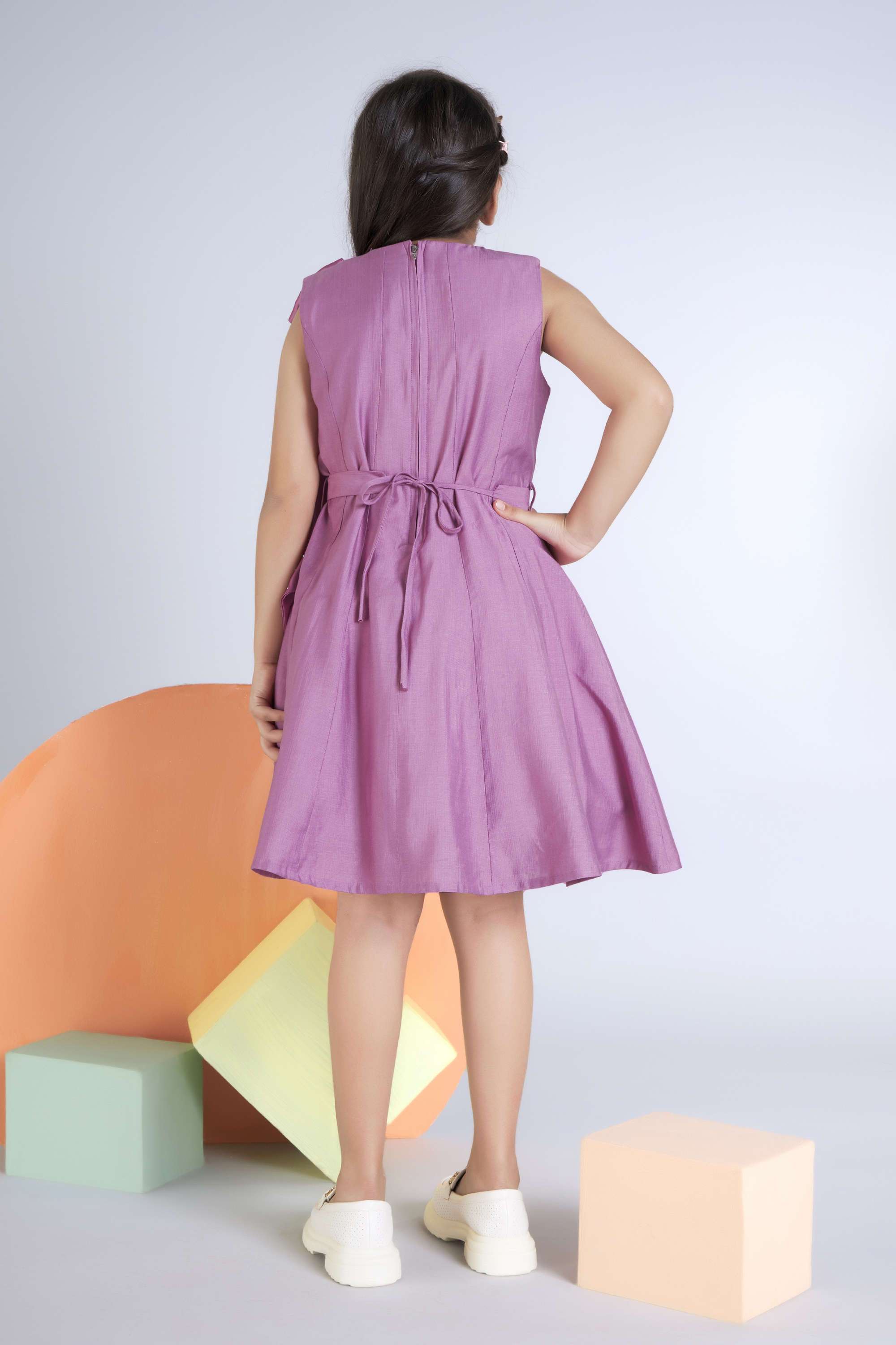 Girls-Knee-Length-Party-Wear-Dress-with-Belt