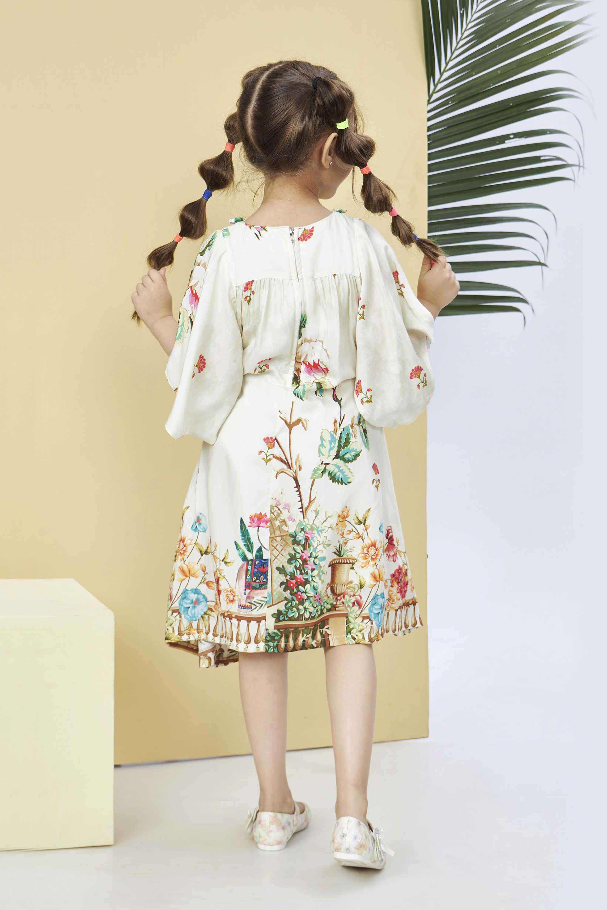 Printed-Blended-Fabric-Round-Neck-Girl-s-Casual-Wear-Dress