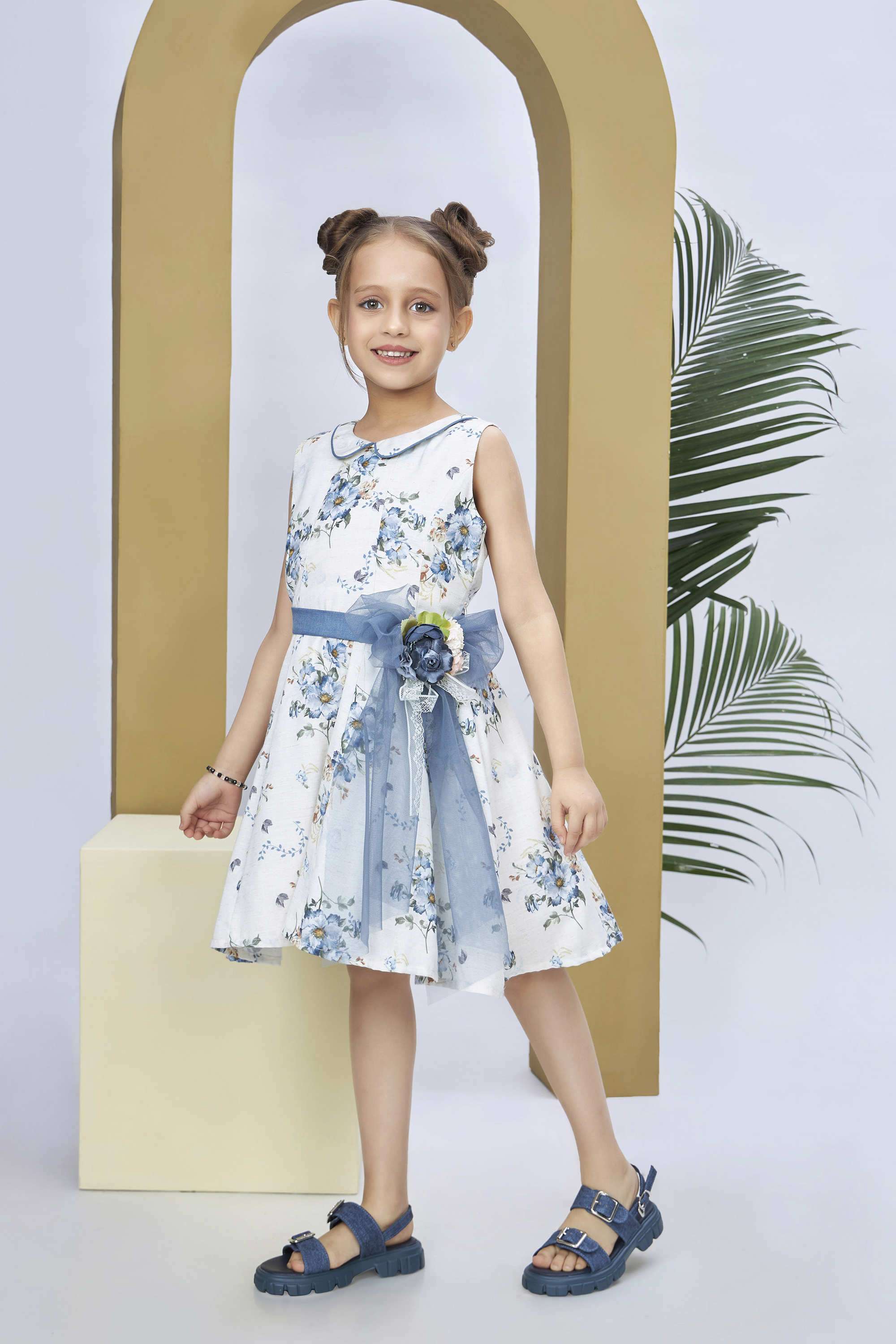 Floral-Blended-Fabric-Collared-Girls-Casual-Wear-Dress