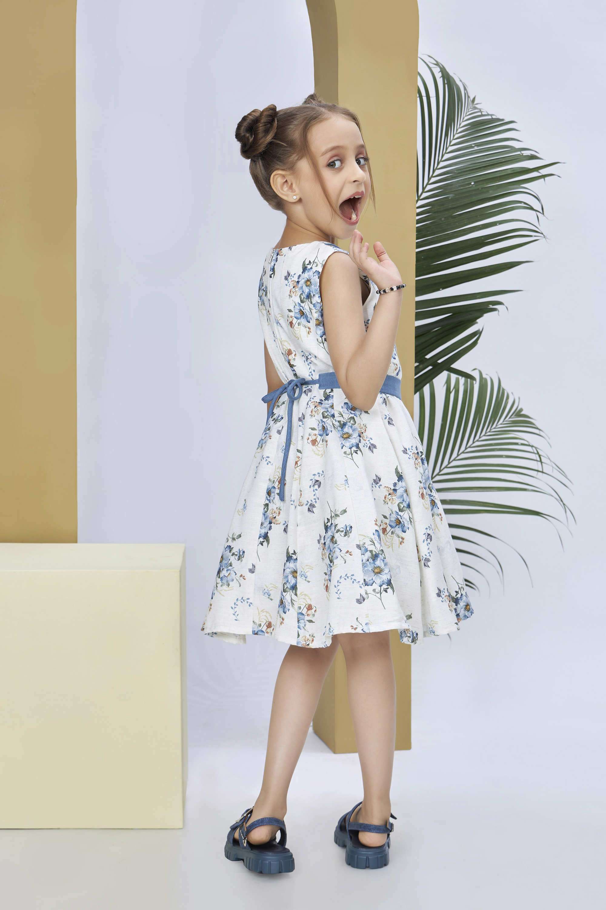 Floral-Blended-Fabric-Collared-Girls-Casual-Wear-Dress