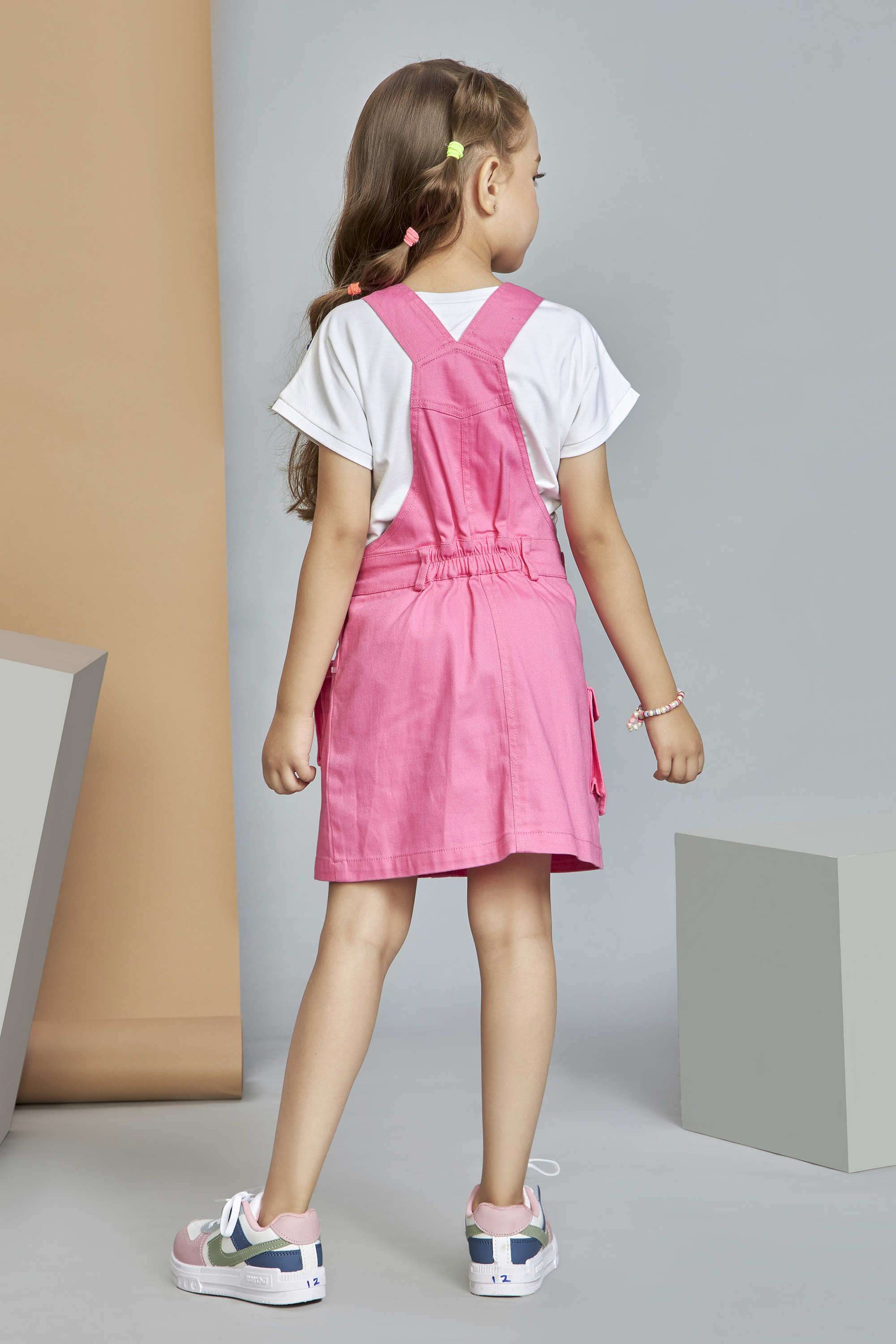Solid-Cotton-Round-Neck-Girls-Casual-Wear-Dungaree-Set