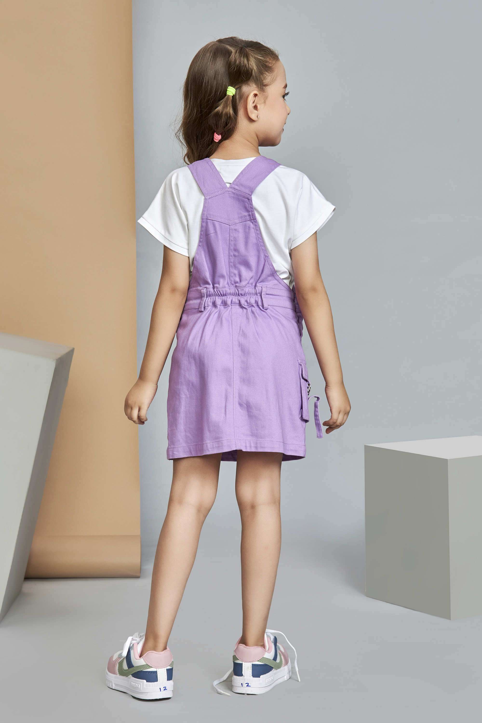 Solid-Cotton-Round-Neck-Girls-Casual-Wear-Dungaree-Set