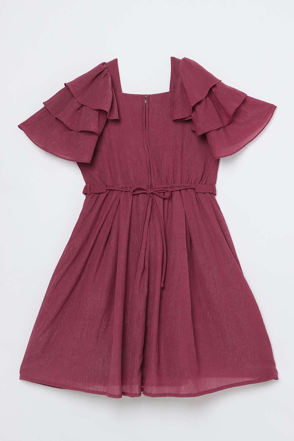 Solid-Polyester-Square-Neck-Girls-Party-Wear-Dress