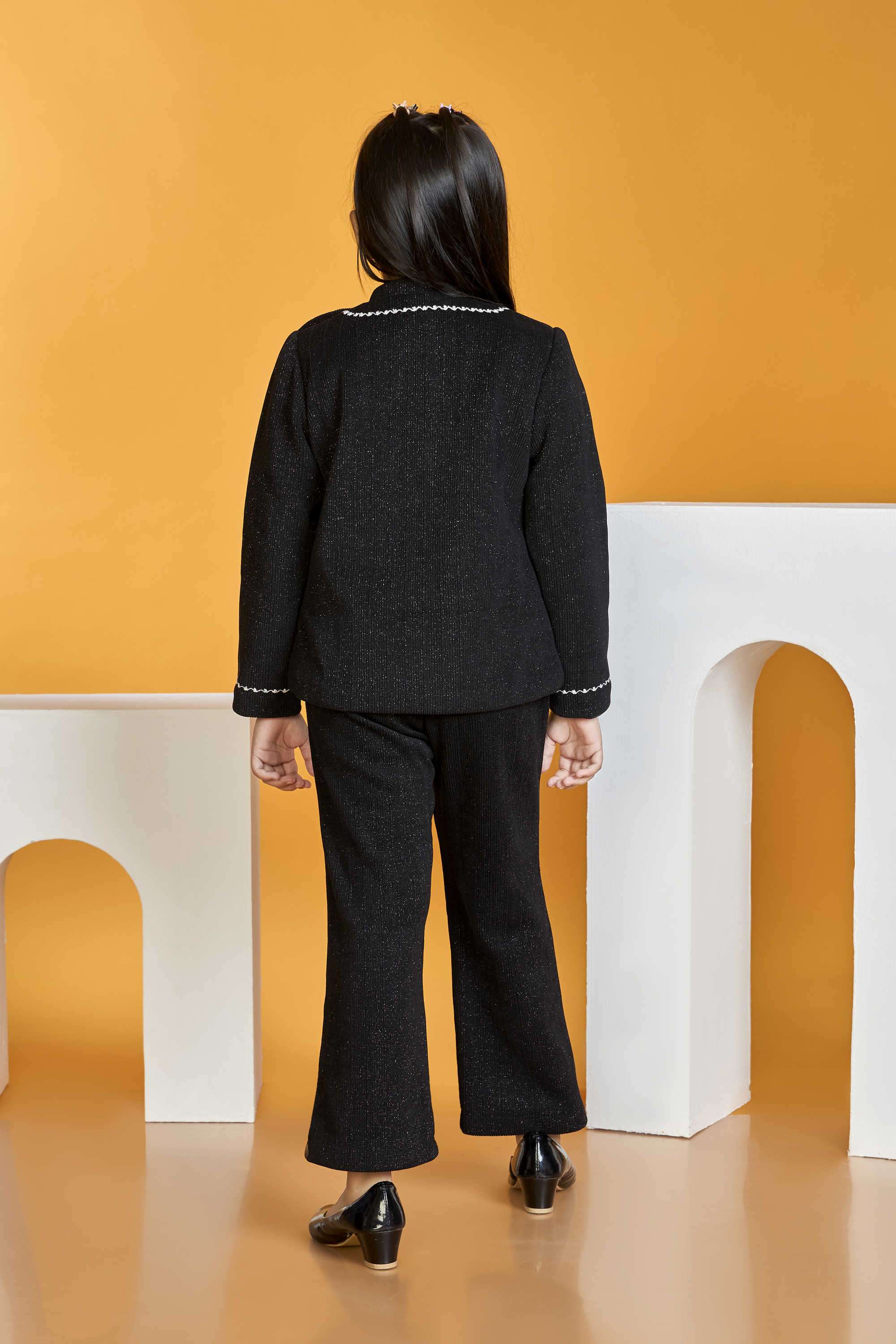 Embellished-Blended-Fabric-High-Neck-Girl-s-Casual-Wear-Pant-&-Top-Clothing-Set