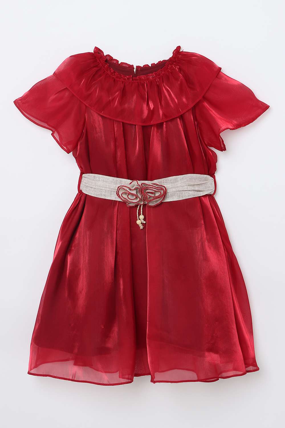 Solid-Polyester-Round-Neck-Girl-s-Casual-Wear-Dress