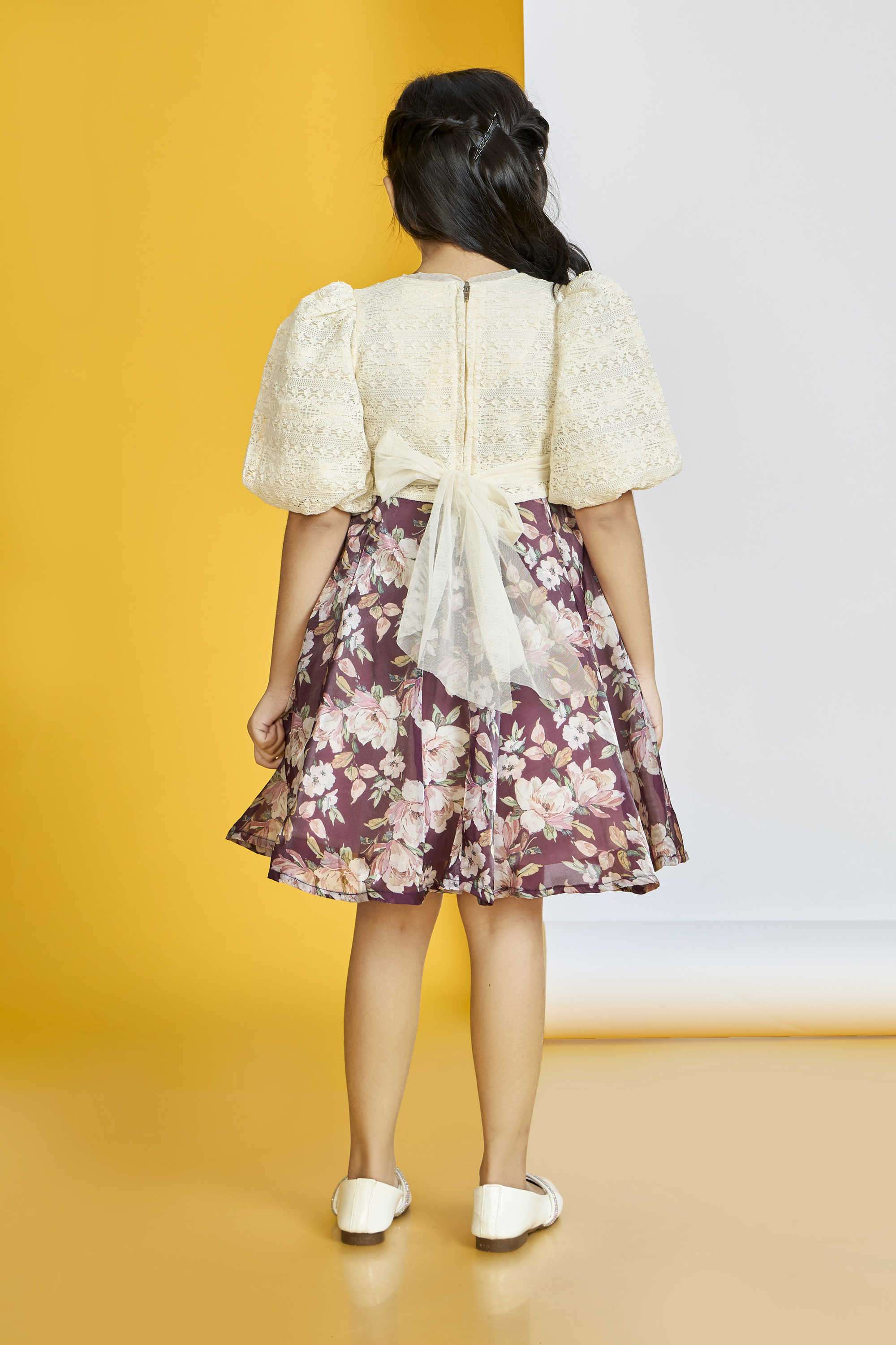 Floral-Polyester-Round-Neck-Girl-s-Party-Wear-Dress