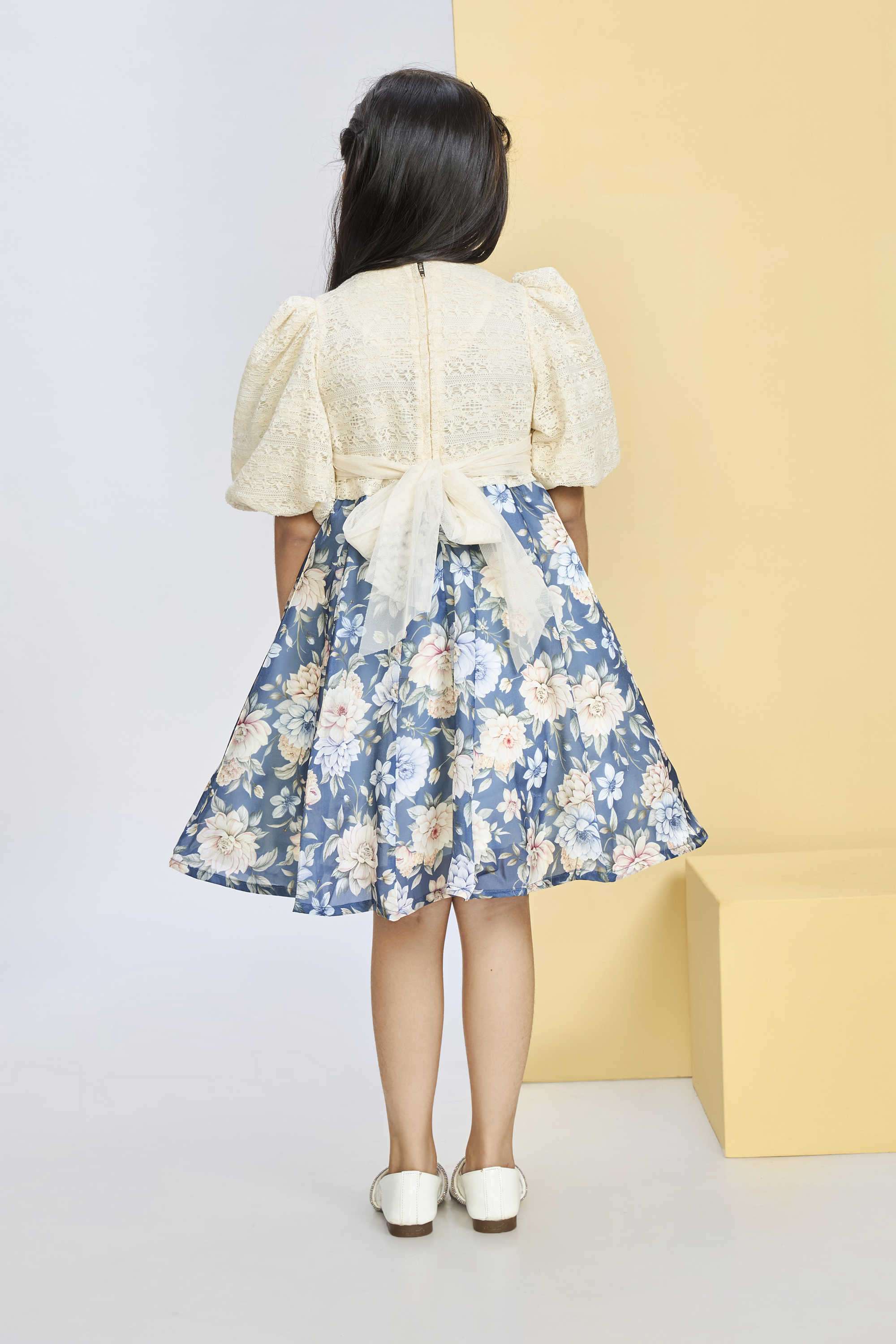 Floral-Polyester-Round-Neck-Girl-s-Party-Wear-Dress