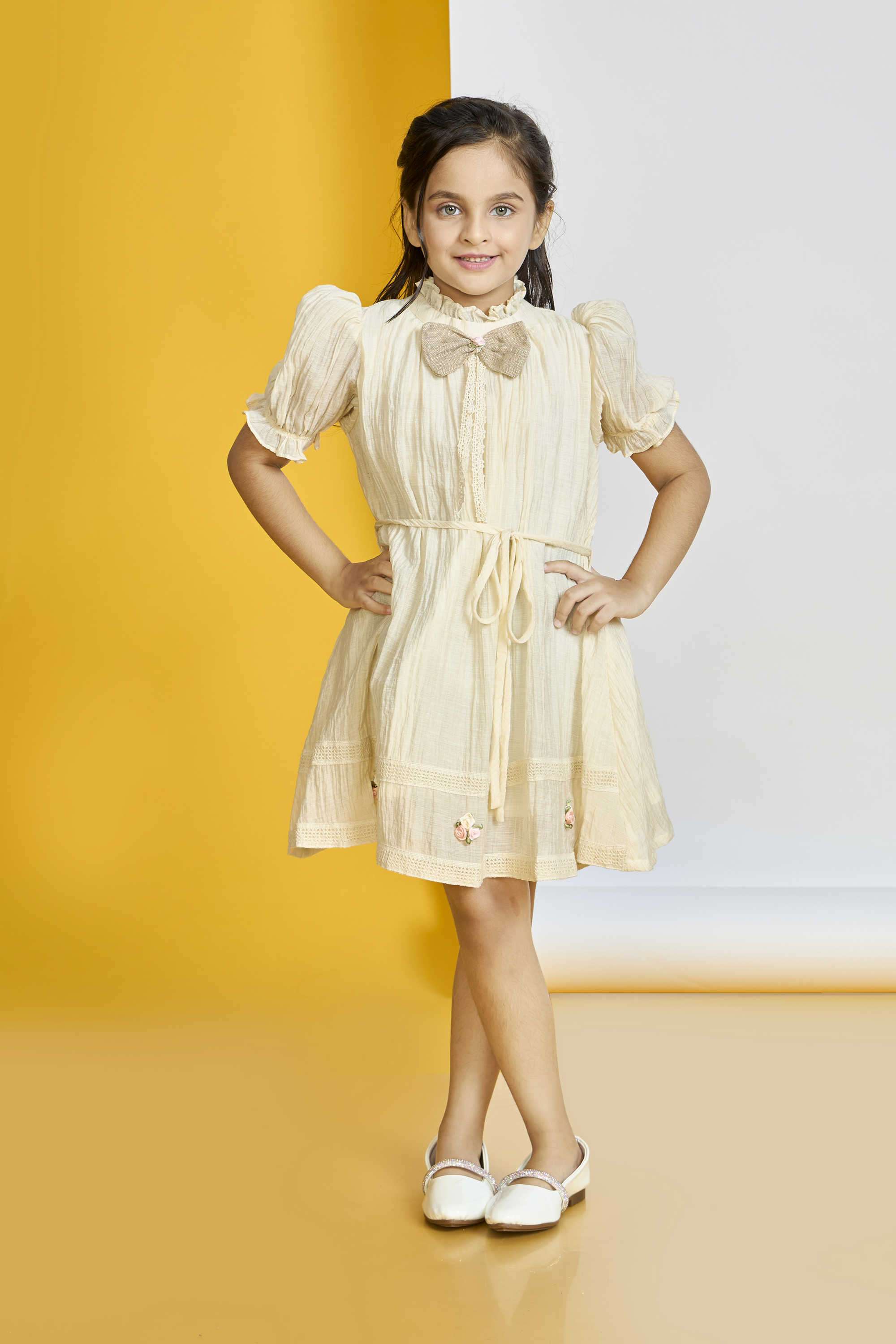Solid-Polyester-Collared-Girl-s-Party-Wear-Dress