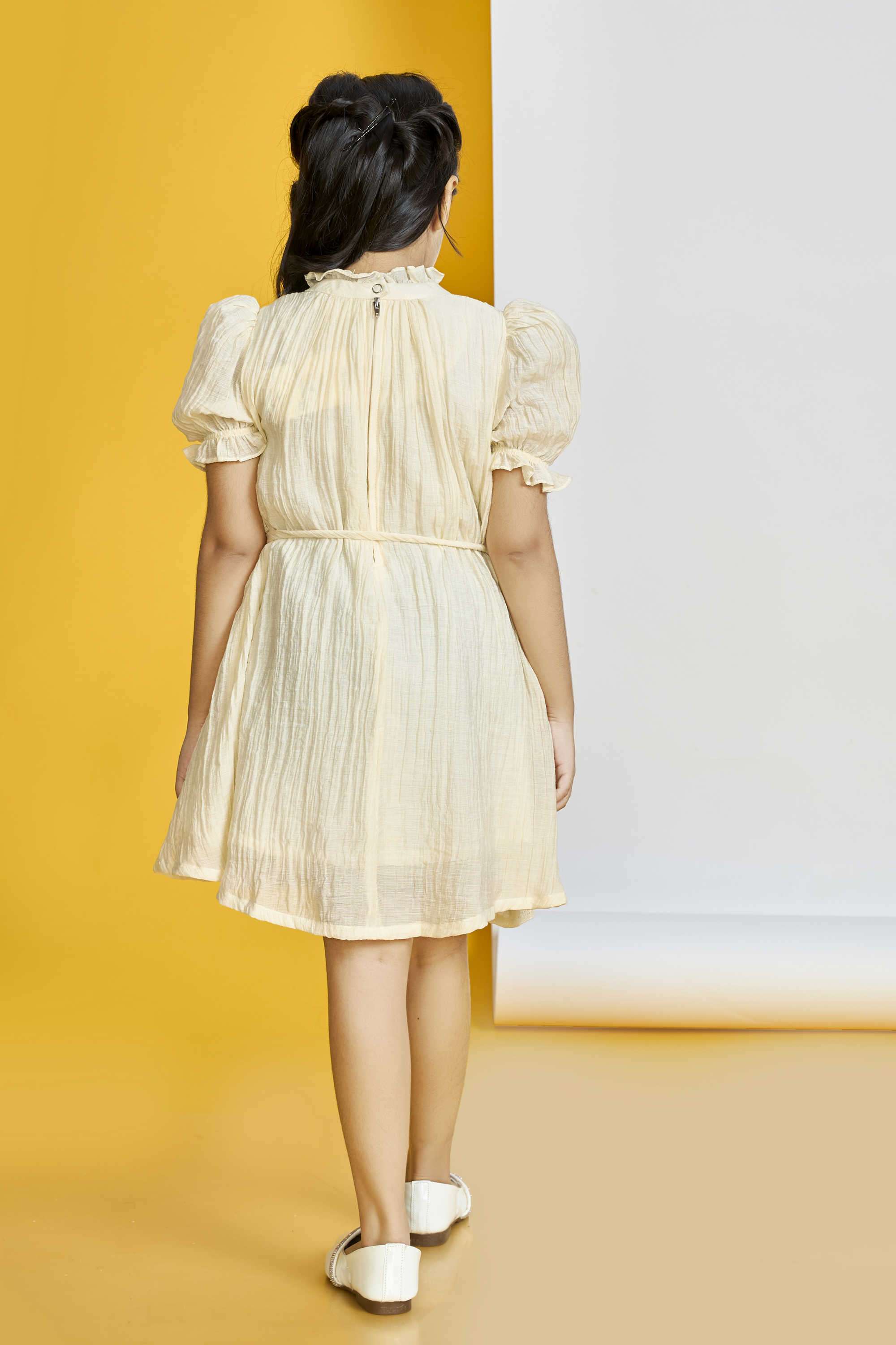 Solid-Polyester-Collared-Girl-s-Party-Wear-Dress