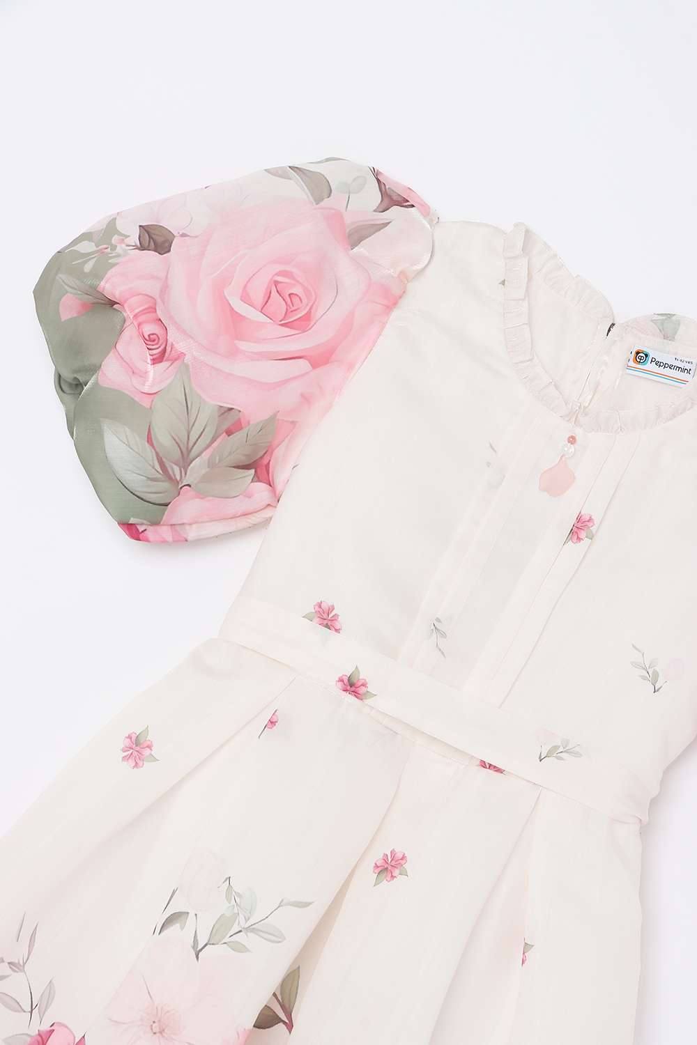 Floral-Polyester-Round-Neck-Girl-s-Party-Wear-Dress