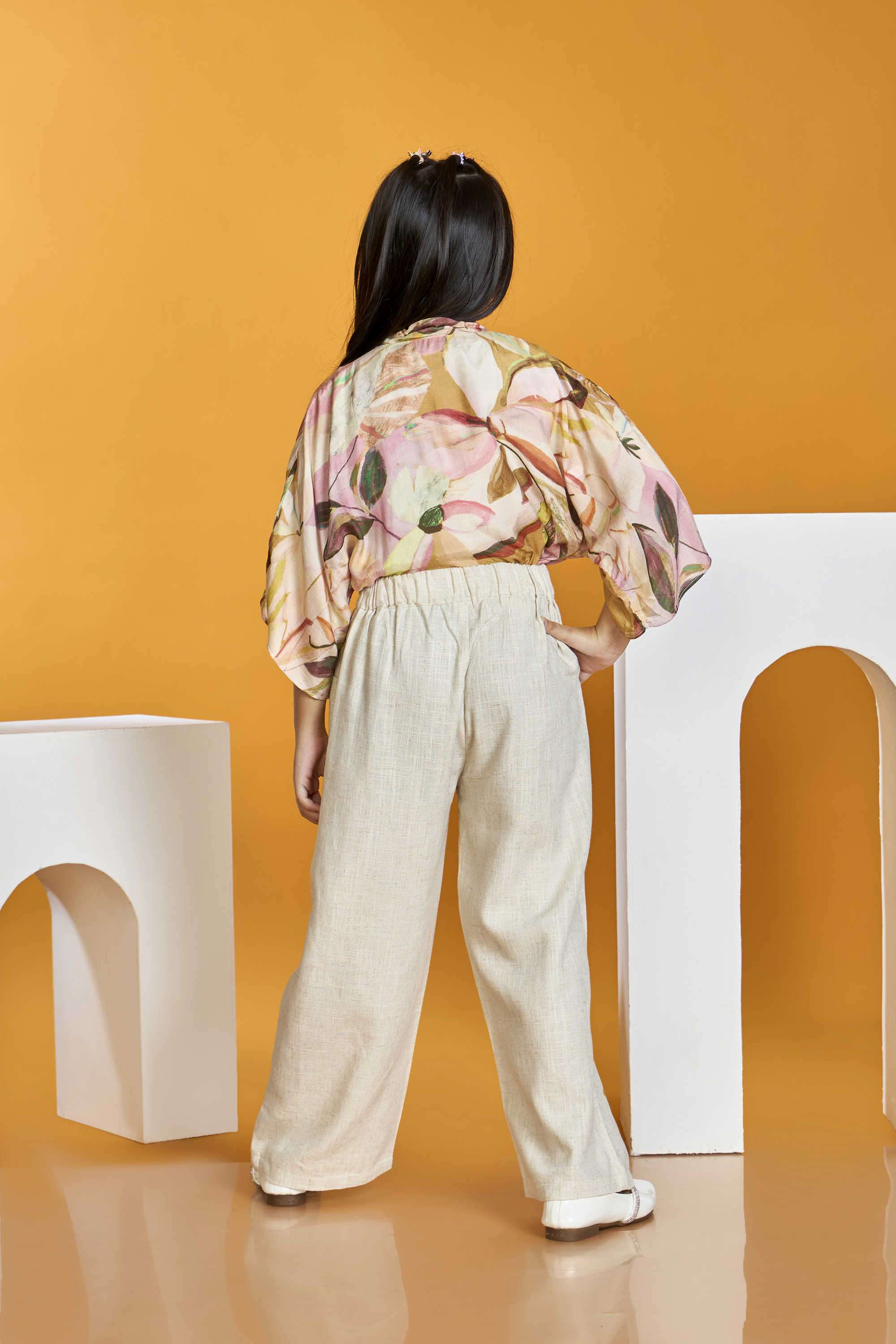 Floral-Polyester-Tie-Up-Neck-Girl-s-Casual-Wear-Pant-&-Top-Clothing-Set