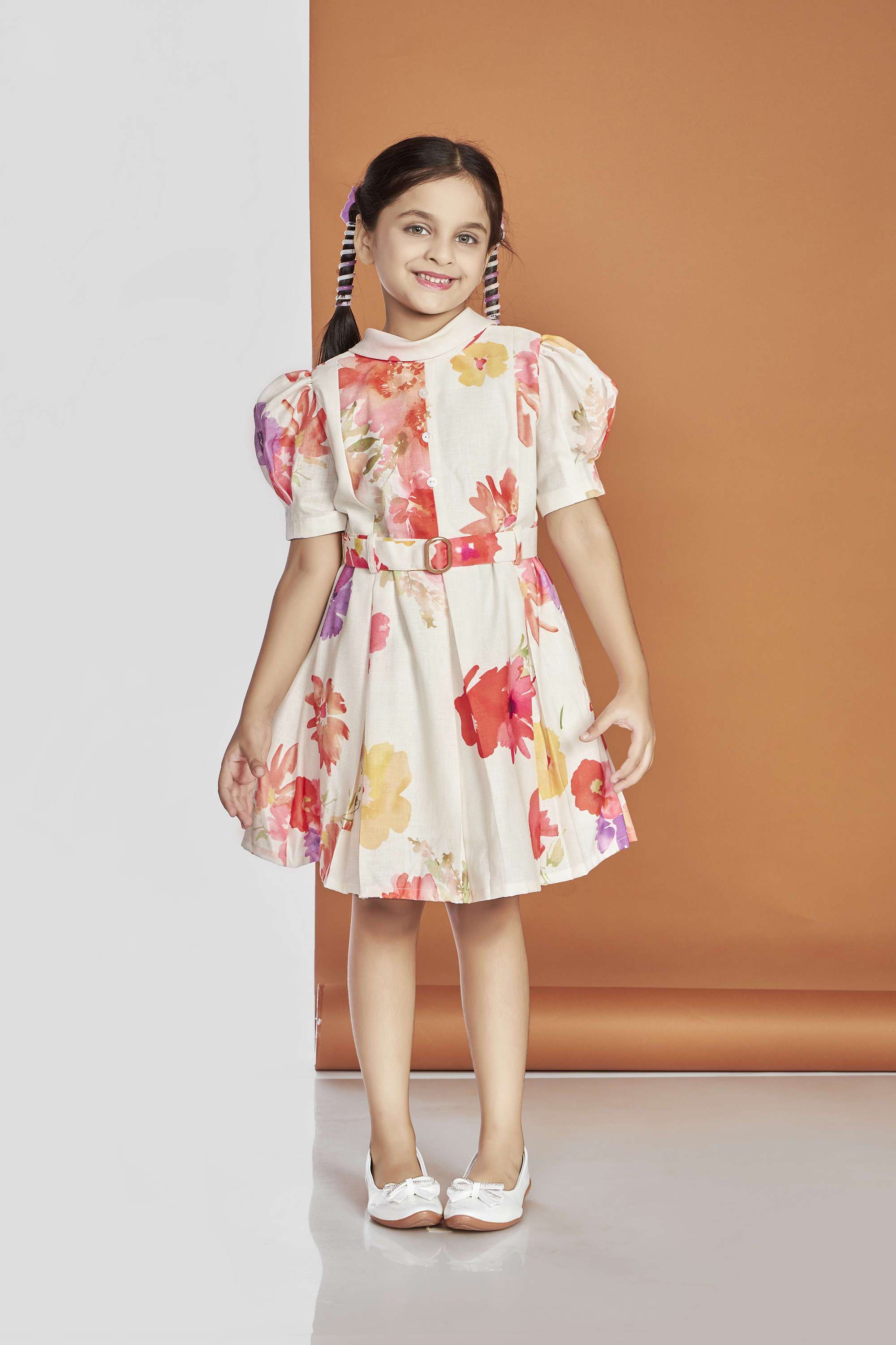 Printed-Blended-Fabric-Collared-Girls-Casual-Wear-Dress
