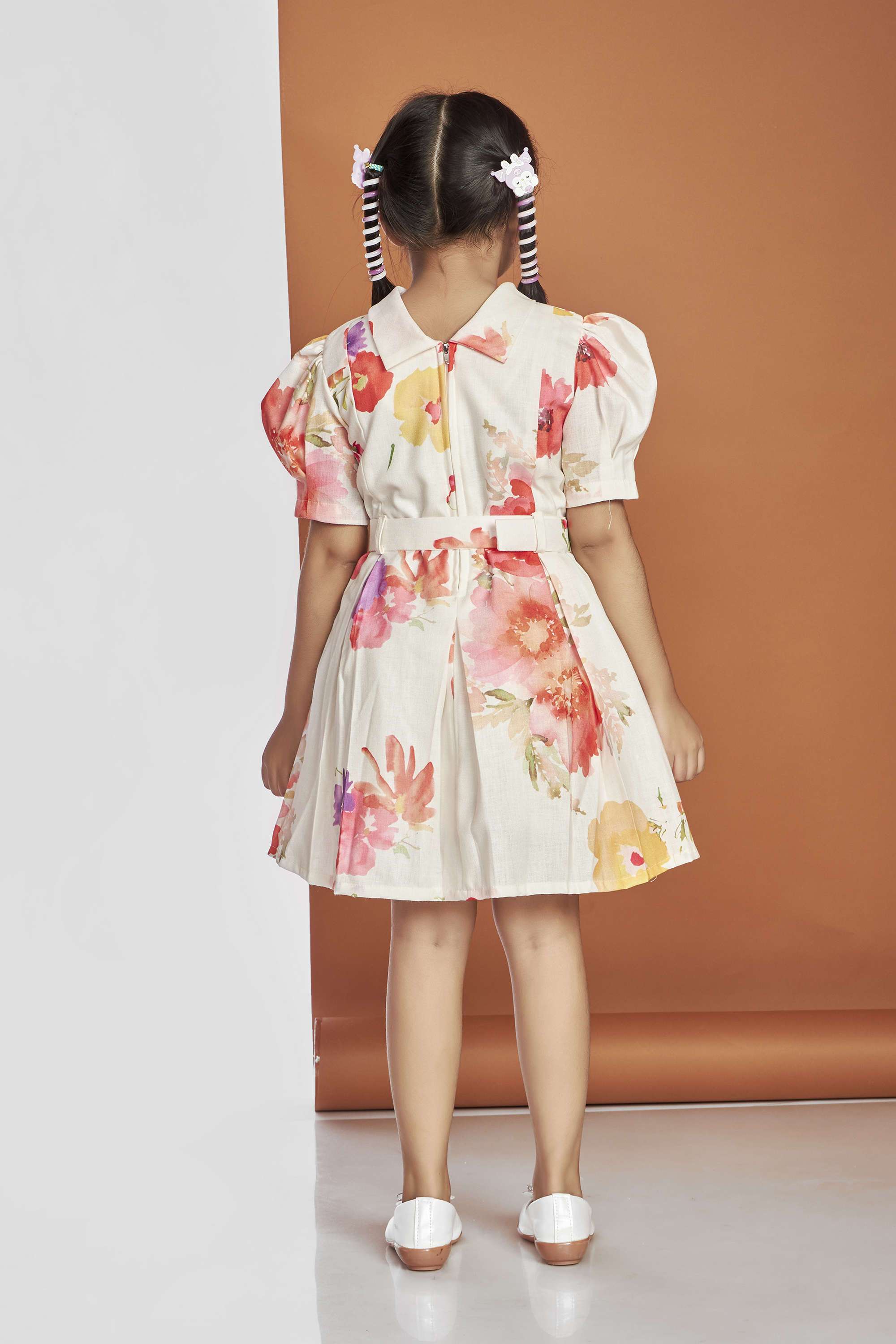 Printed-Blended-Fabric-Collared-Girls-Casual-Wear-Dress