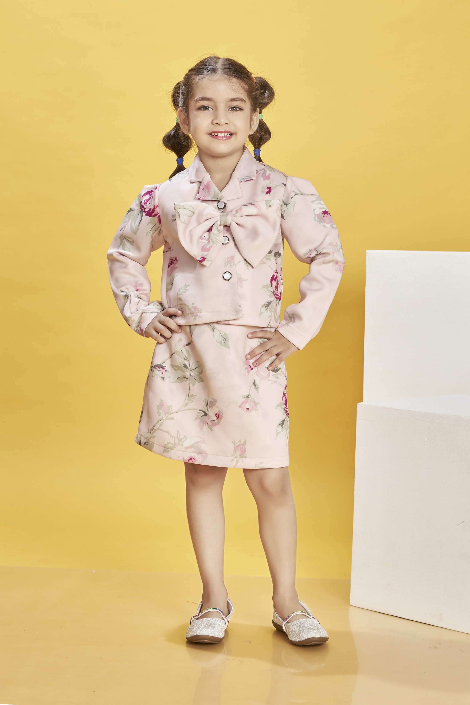 Printed-Blended-Fabric-Collared-Girls-Casual-Wear-Skirt-Set