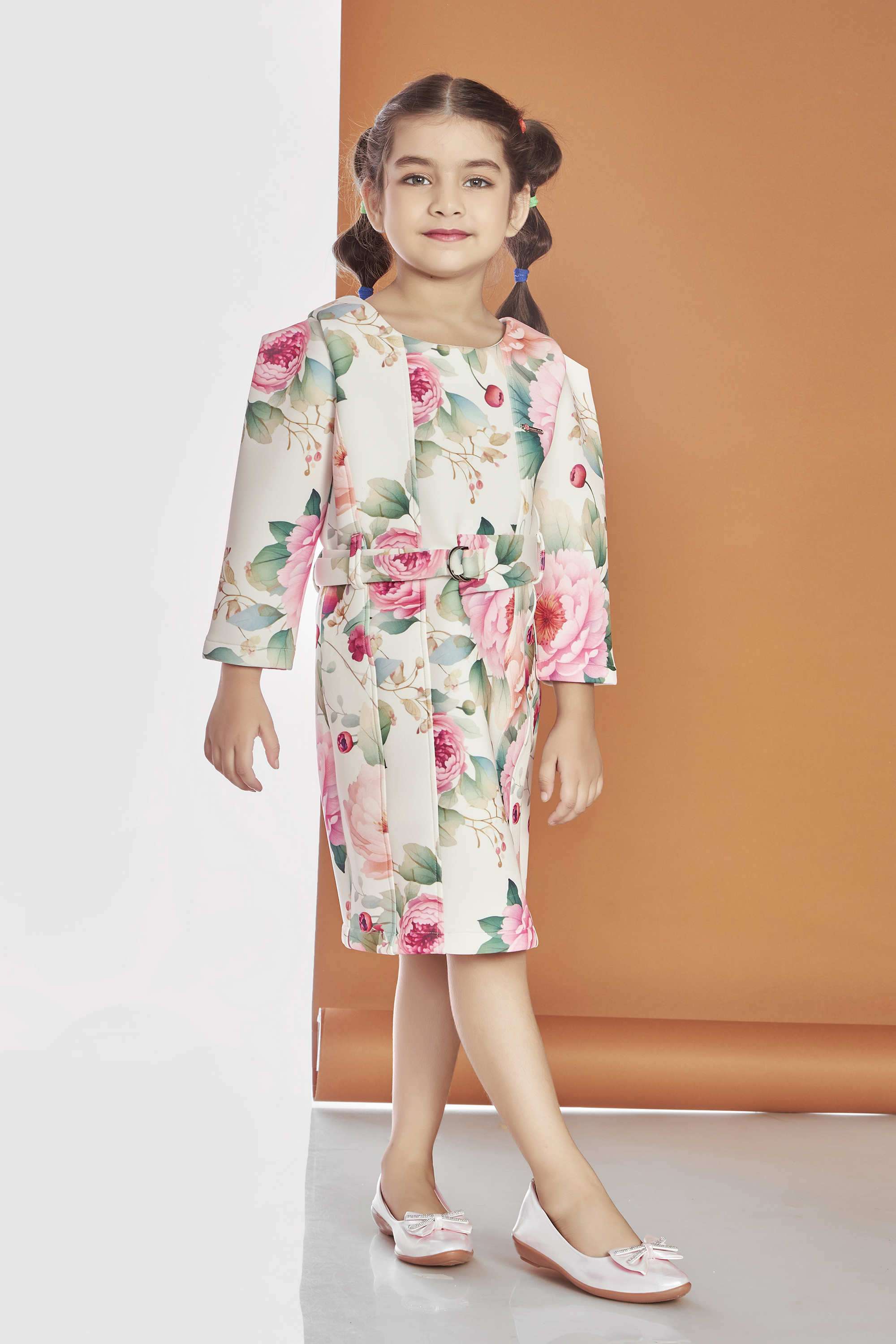 Floral-Blended-Fabric-Round-Neck-Girls-Casual-Wear-Dress