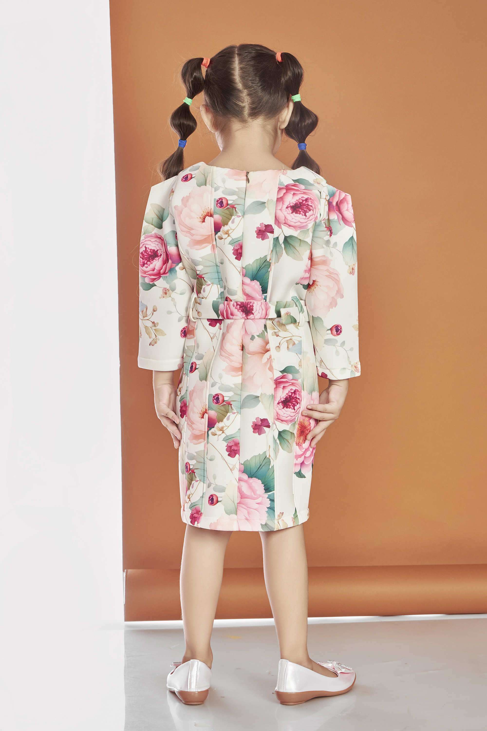 Floral-Blended-Fabric-Round-Neck-Girls-Casual-Wear-Dress