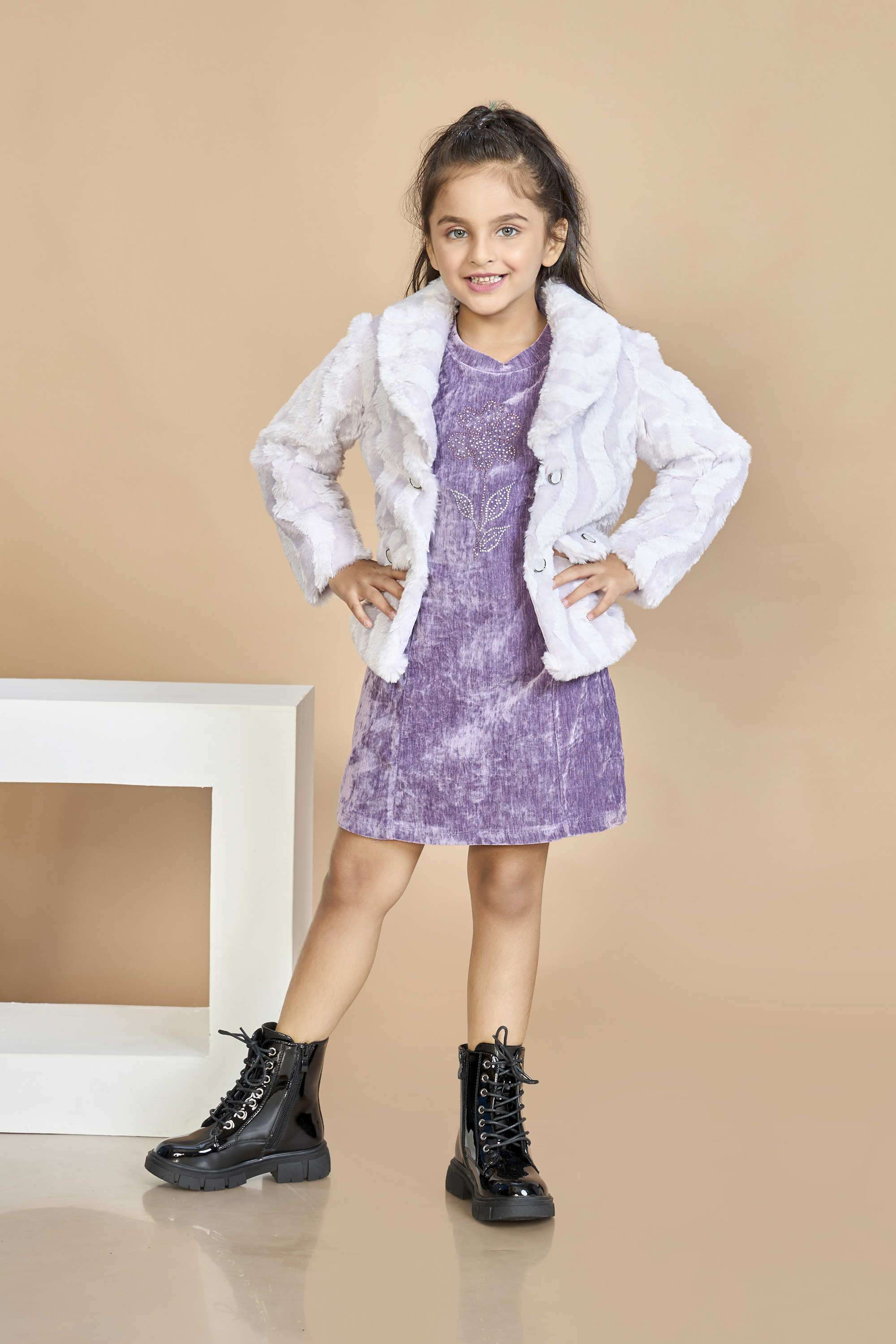 Tie-&-Dye-Blended-Fabric-Collared-Girls-Casual-Wear-Dress-Set