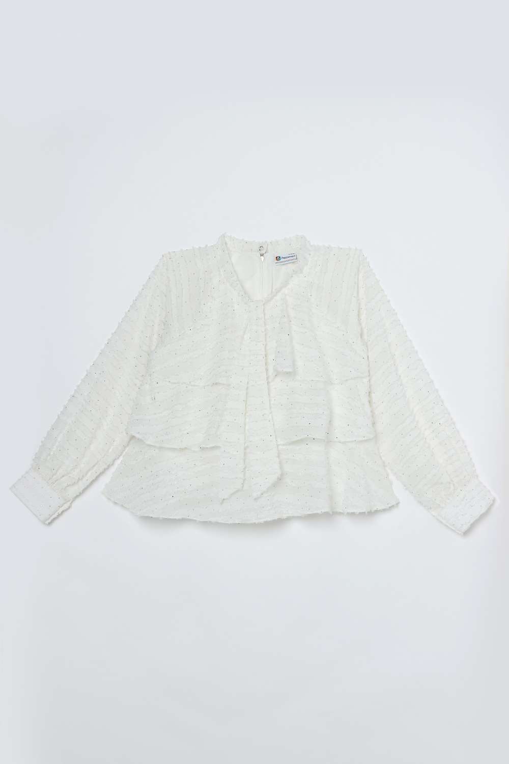 Textured-Polyester-Tie-Up-Neck-Girl-s-Top