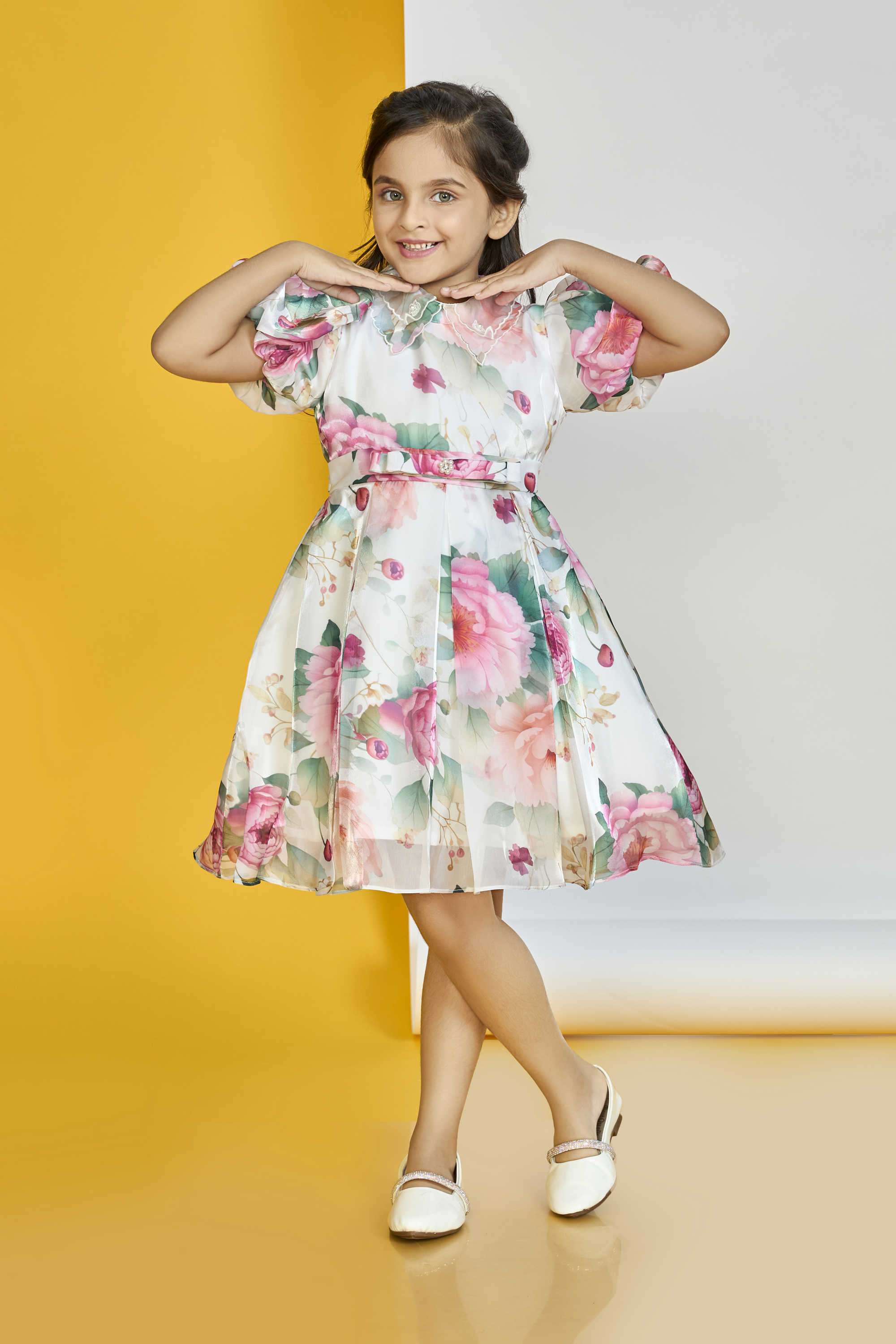 Floral-Polyester-Collared-Girl-s-Party-Wear-Dress