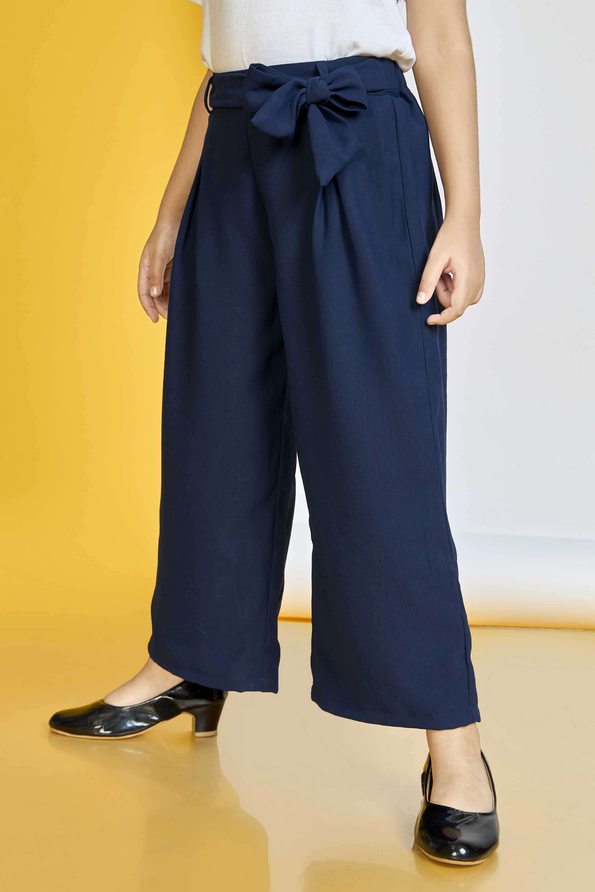 Solid-Polyester-Regular-Fit-Girl-s-Pants