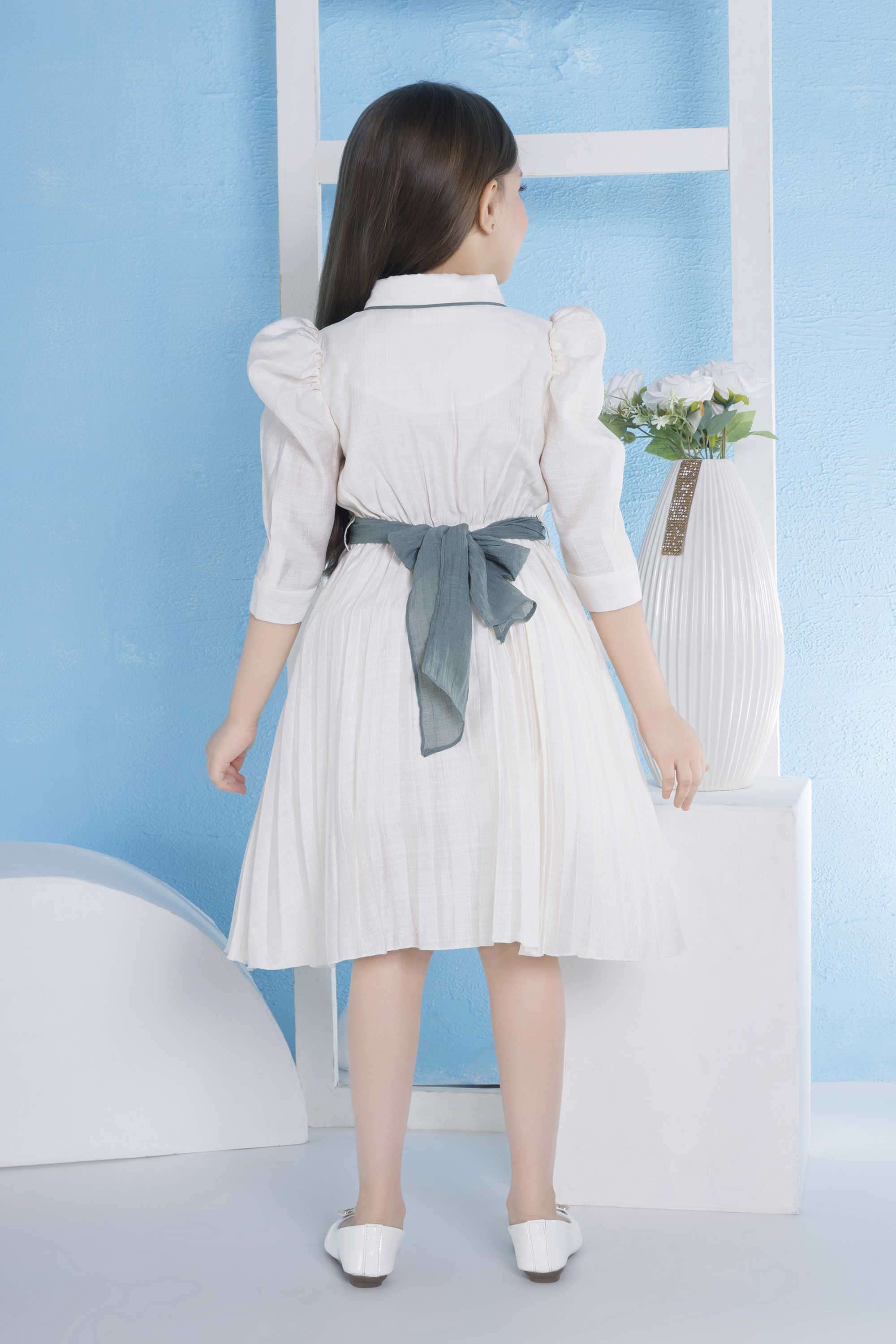 Solid-Blended-Fabric-Collared-Girl-s-Casual-Wear-Dress