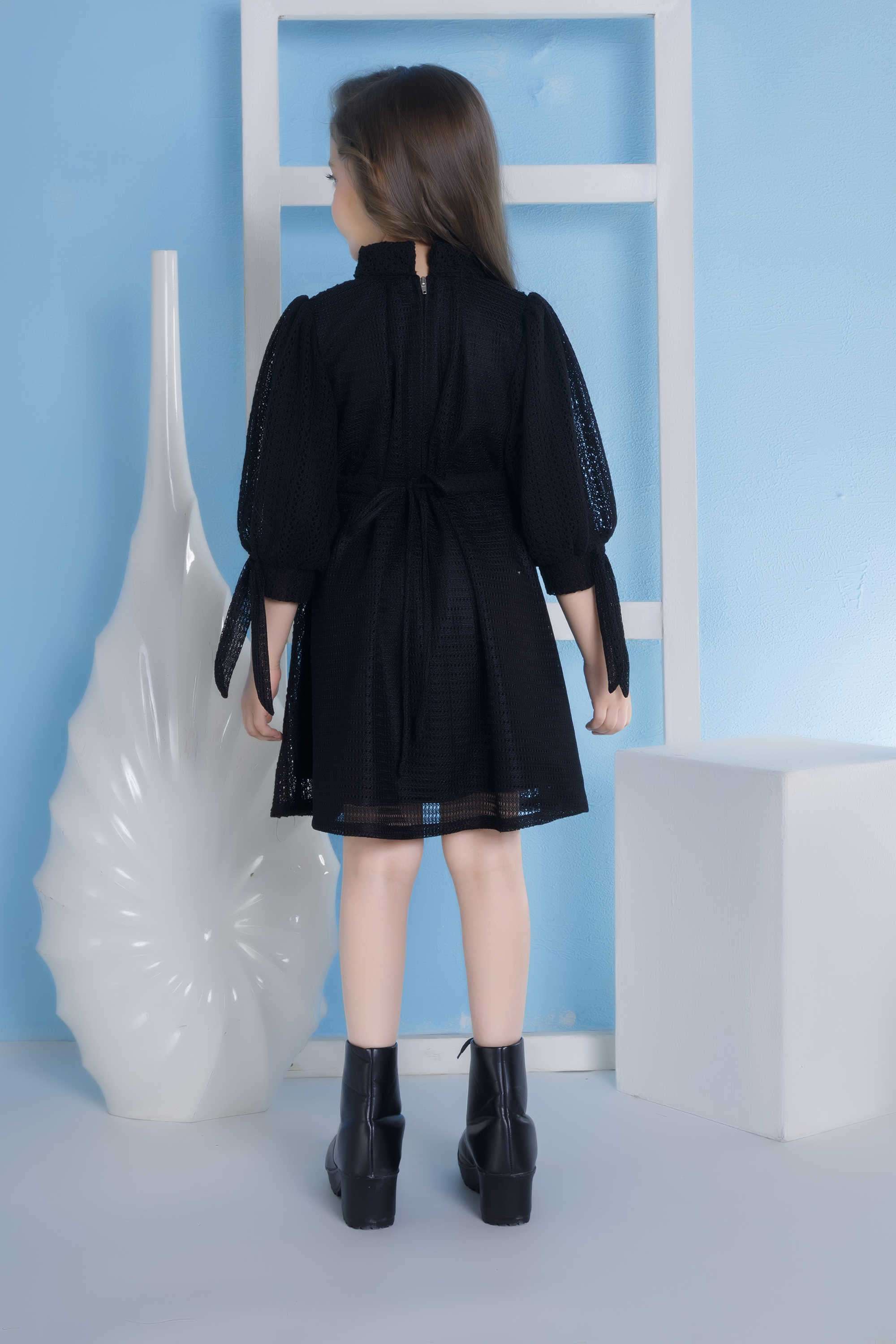 Embellished-Blended-Fabric-Collared-Girl-s-Party-Wear-Dress