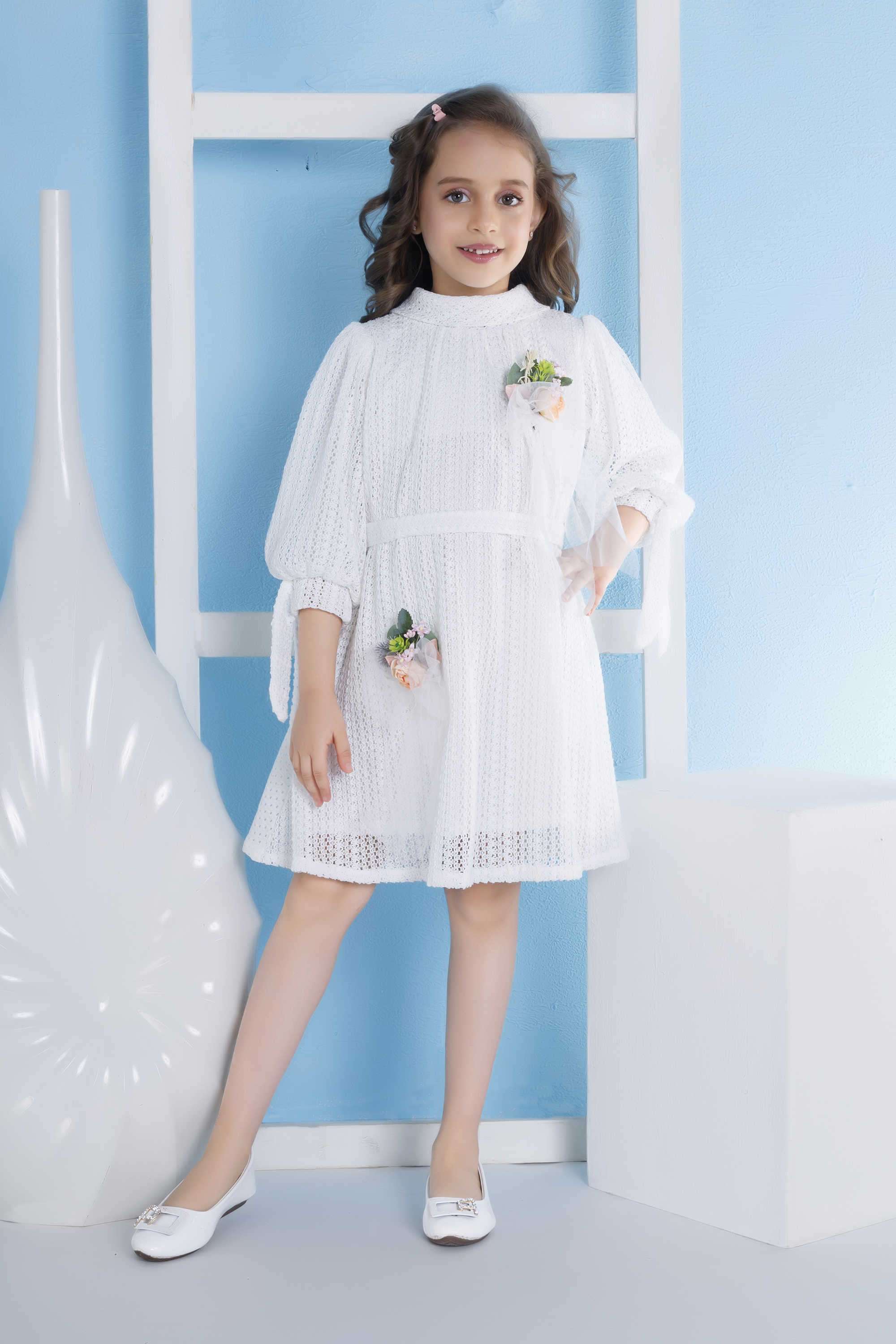 Embellished-Blended-Fabric-Collared-Girl-s-Party-Wear-Dress