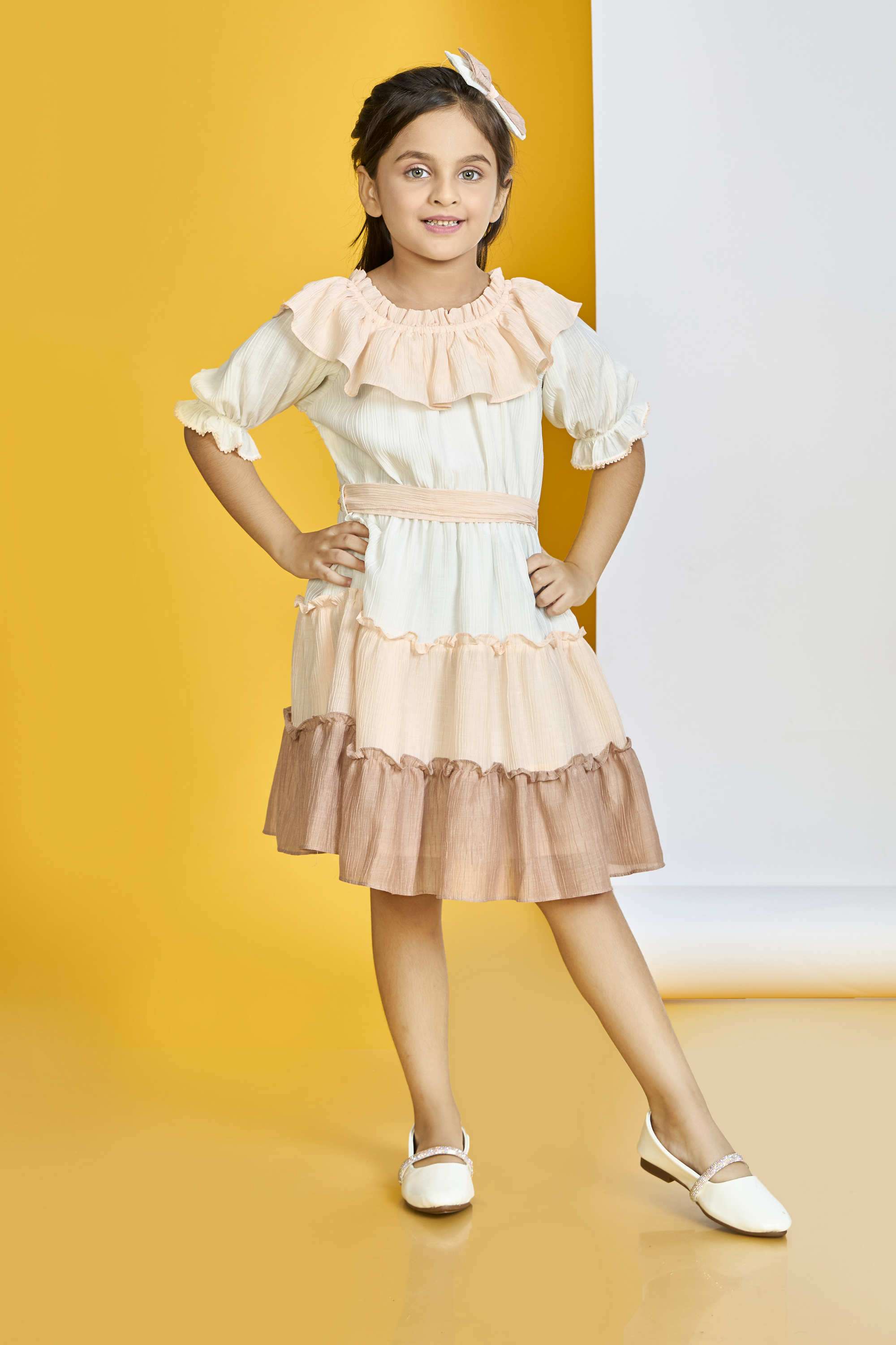 Solid-Polyester-Round-Neck-Girls-Casual-Wear-Dress