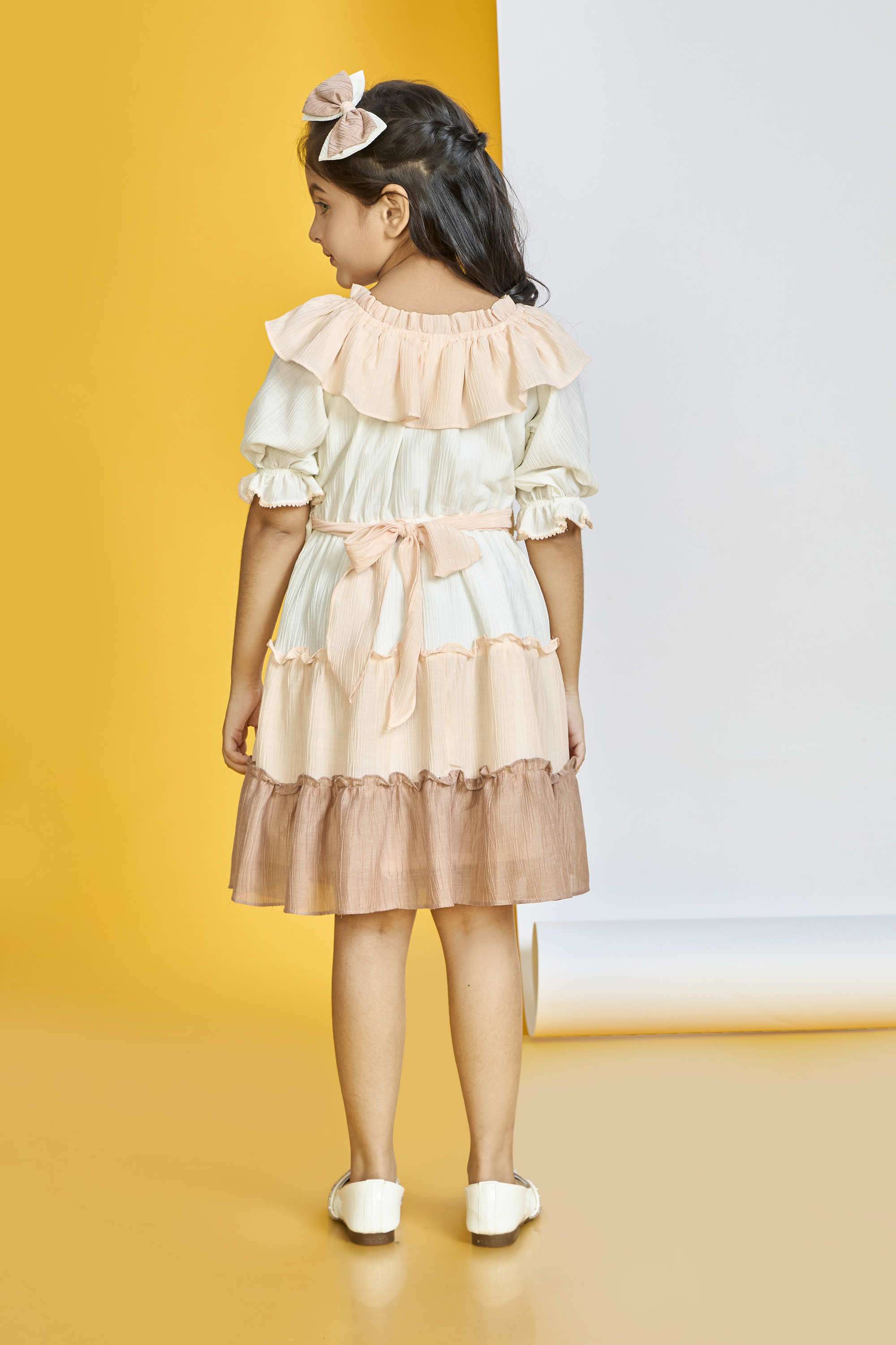 Solid-Polyester-Round-Neck-Girls-Casual-Wear-Dress