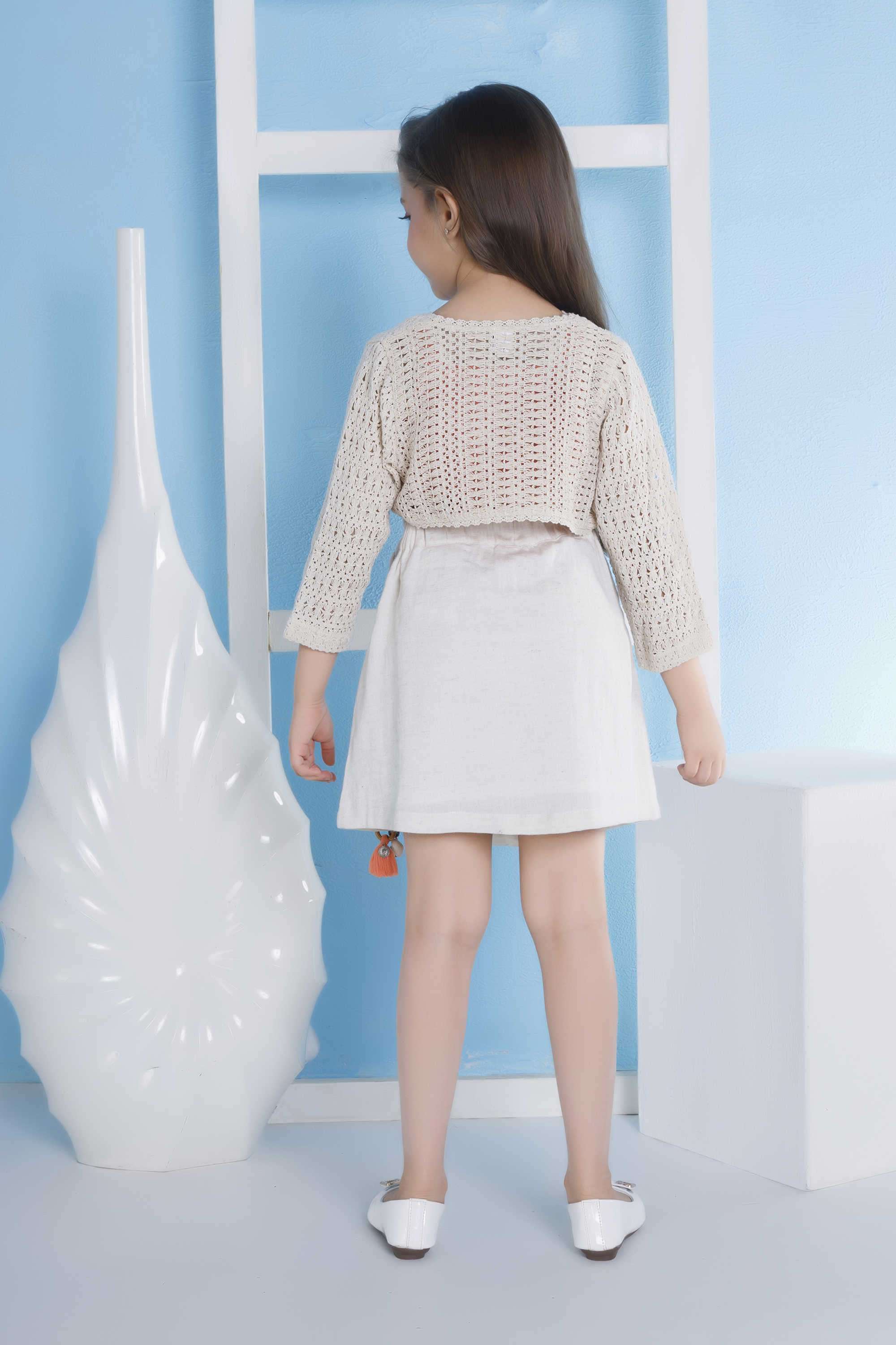 Printed-Cotton-Round-Neck-Girl-s-Party-Wear-Skirt -Top-&-Shrug-Clothing-Set