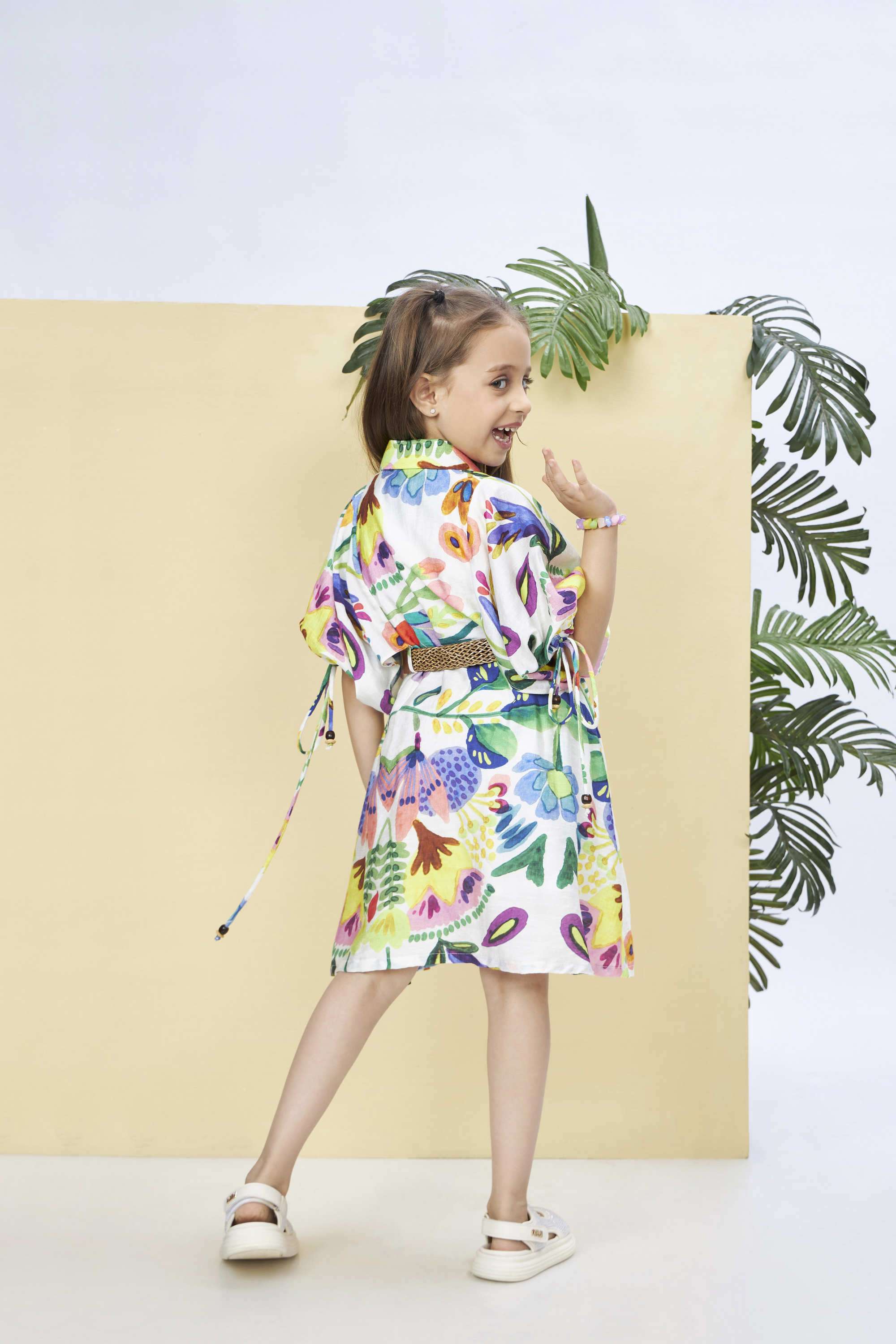 Abstract-Blended-Fabric-Collared-Girls-Casual-Wear-Dress