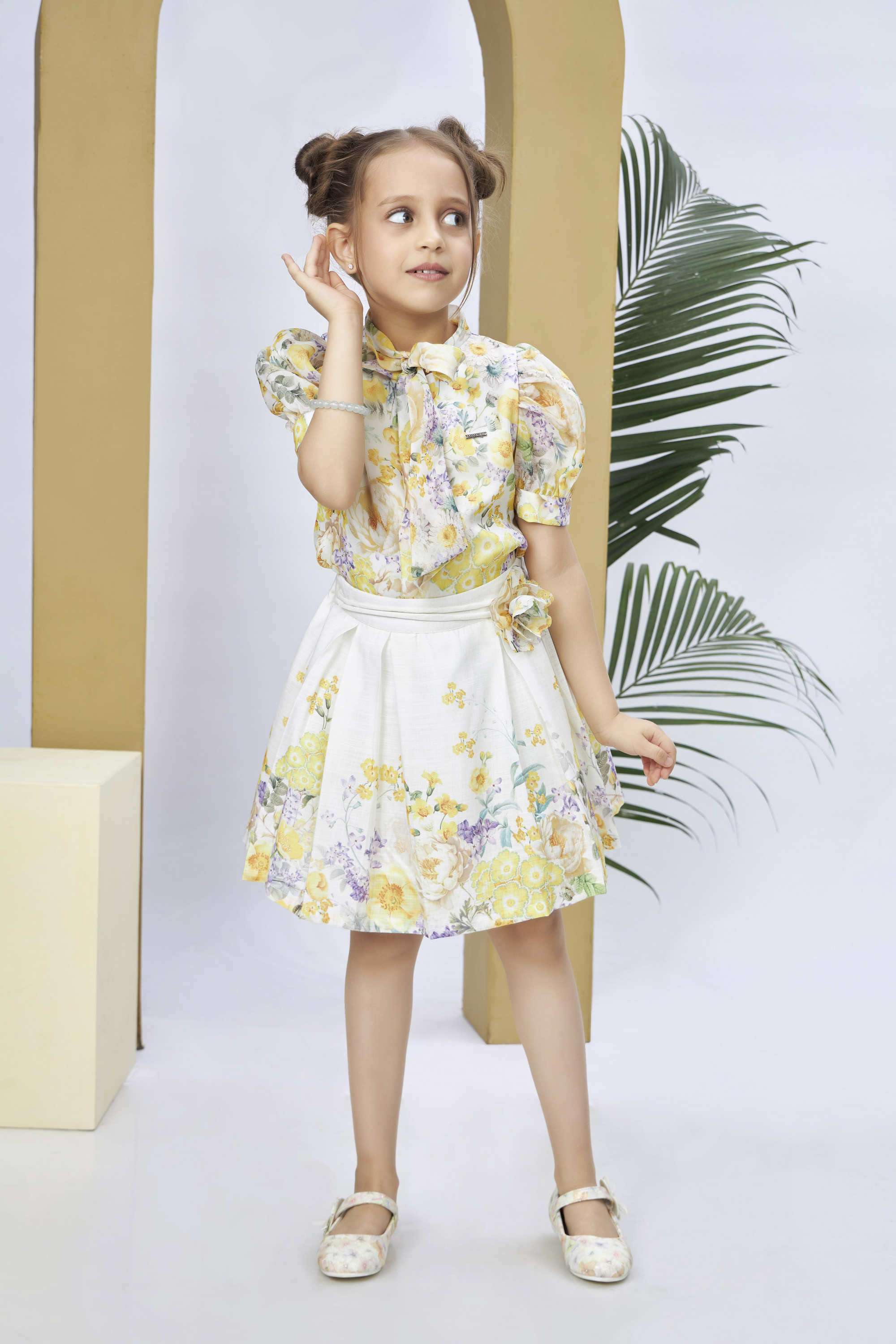 Floral-Polyester-Tie-Up-Neck-Girls-Casual-Wear-Skirt-Set