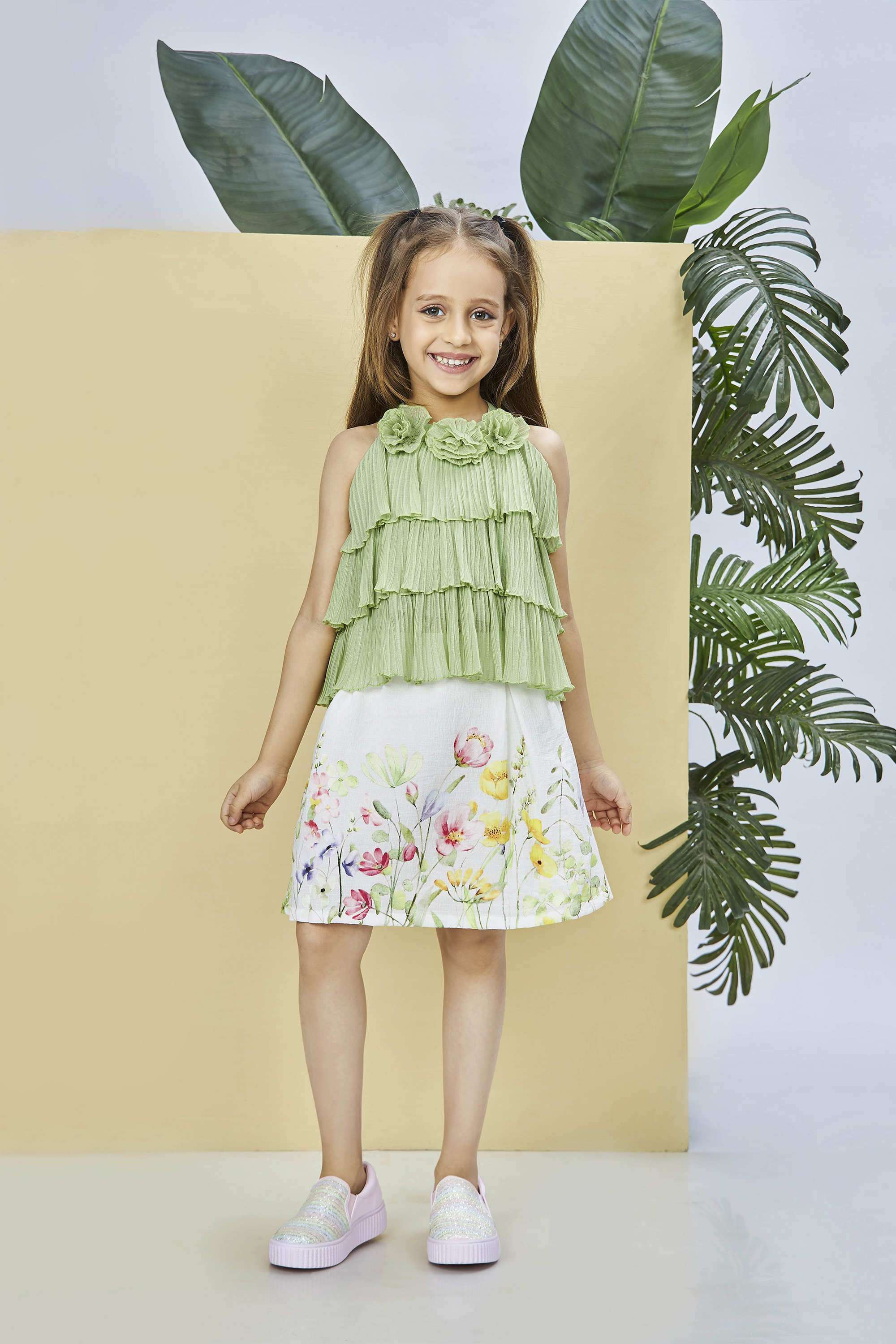 Textured-Polyester-Round-Neck-Girls-Party-Wear-Skirt-Set