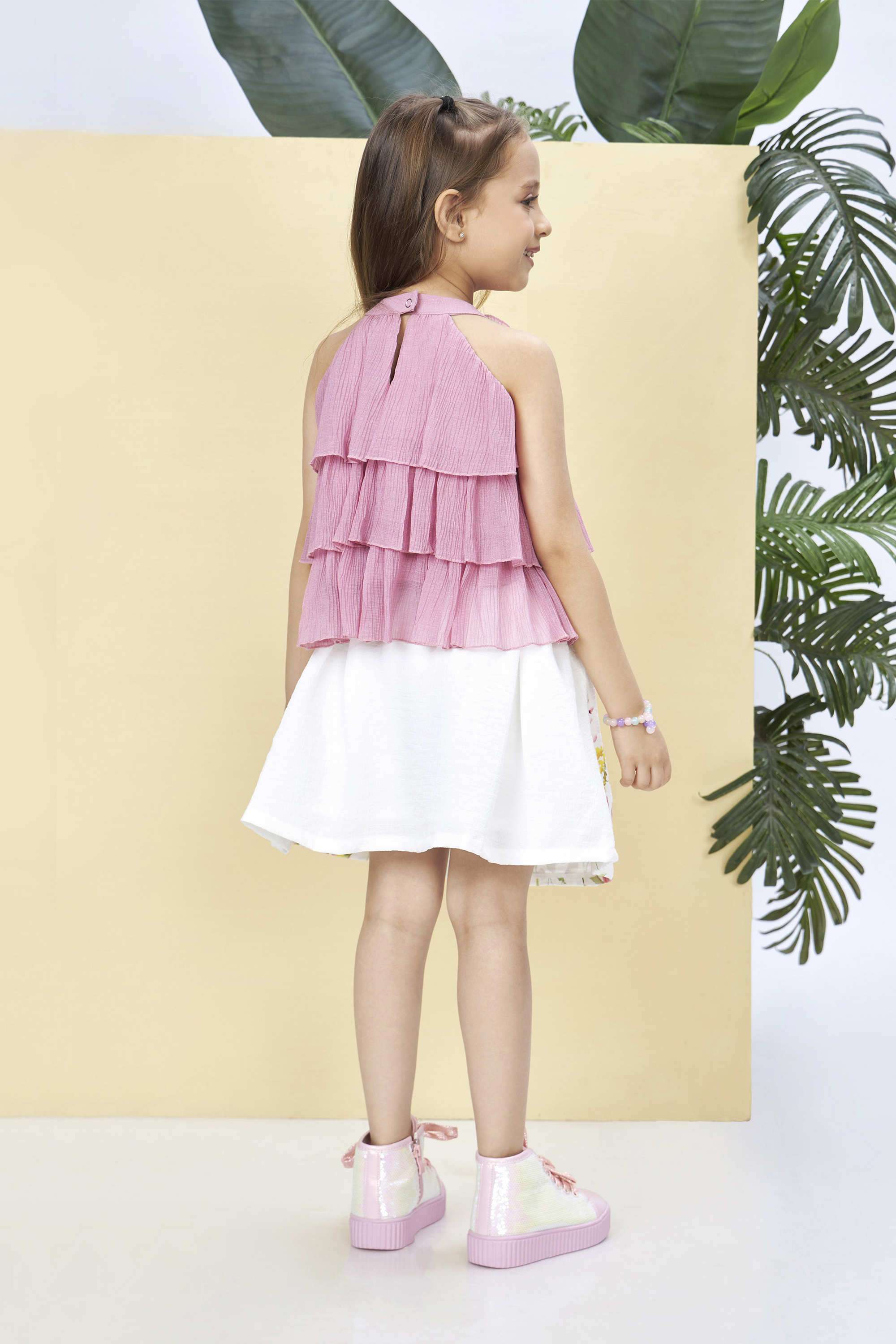 Textured-Polyester-Round-Neck-Girls-Party-Wear-Skirt-Set