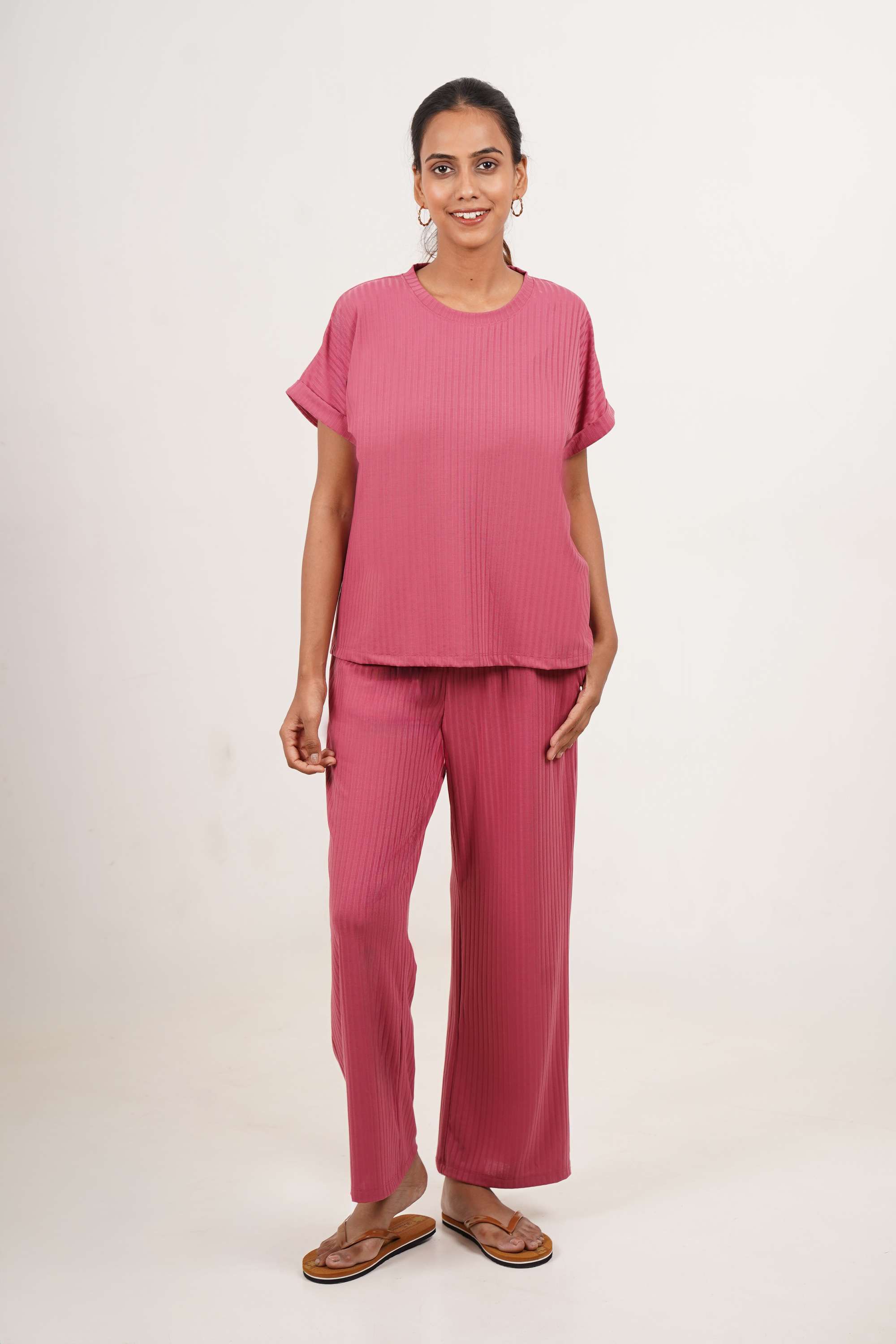 Solid-Full-Length-Polyester-Women-s-Pyjamas