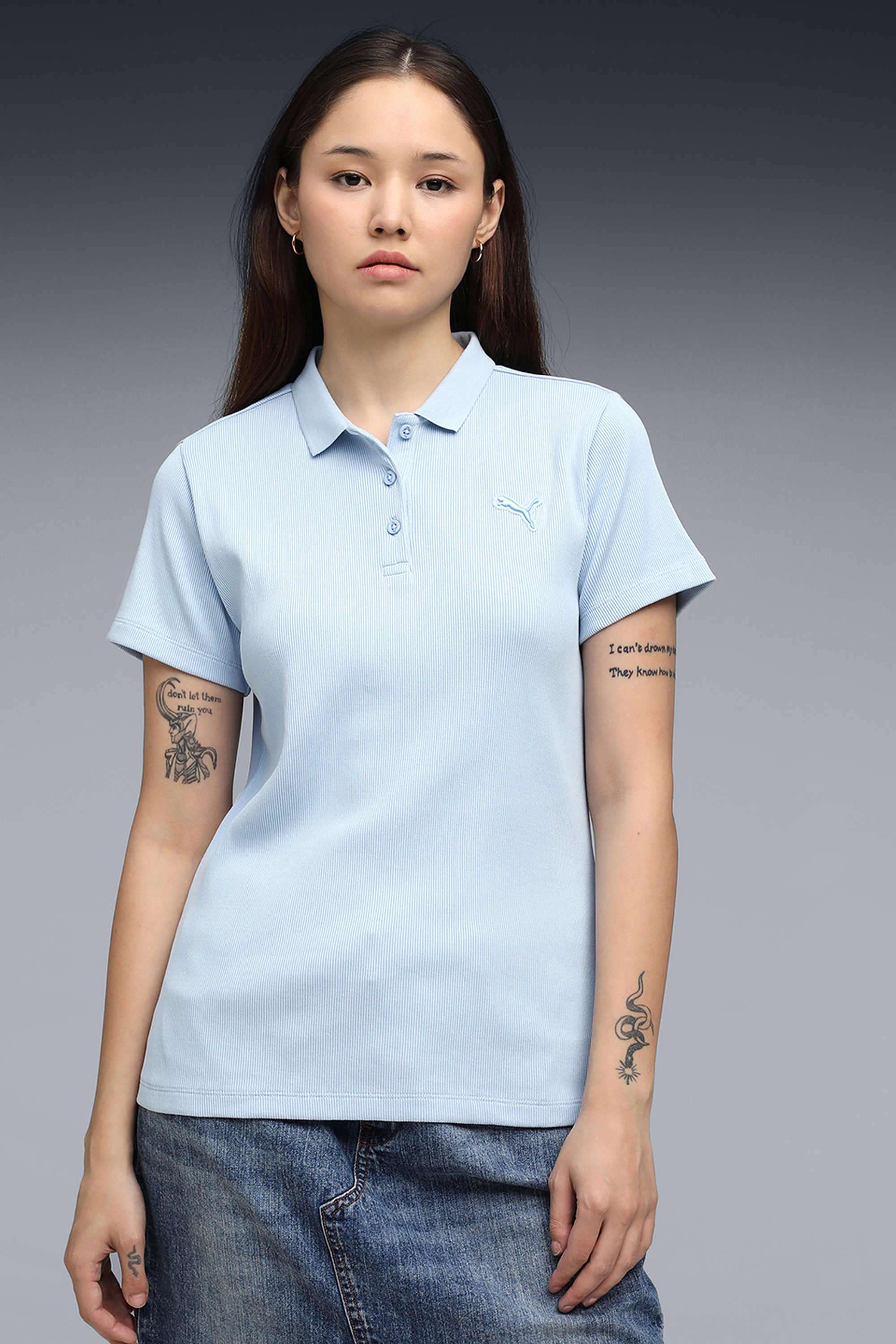 Solid-Cotton-Collared-Women-s-T-Shirt